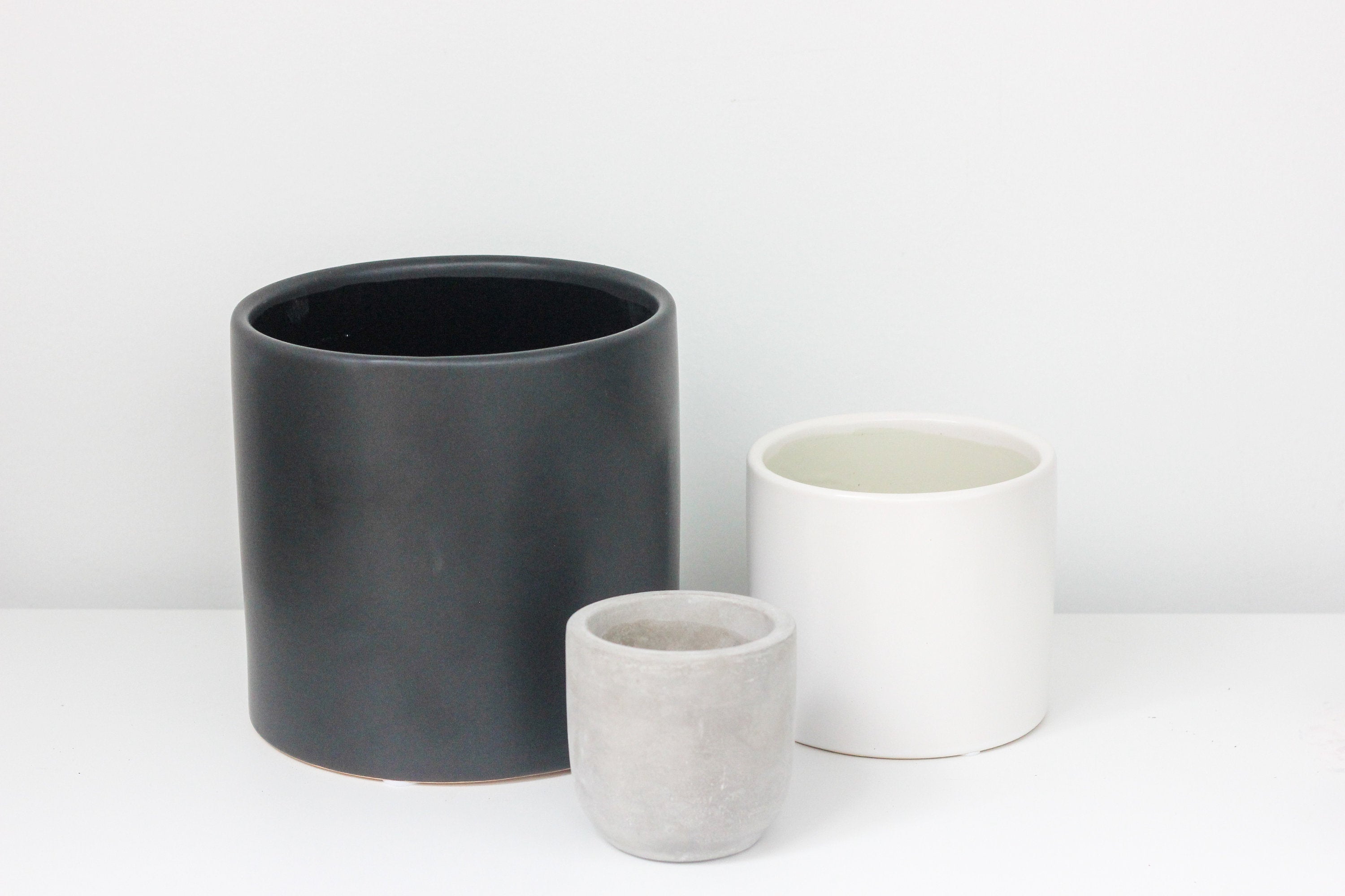 Matte Black Ceramic Cylinder Planter