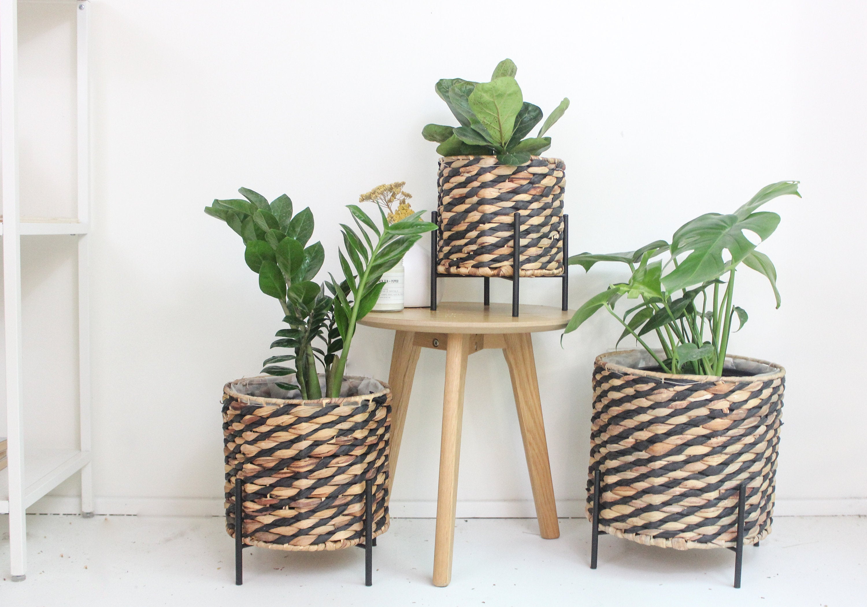 Standing Floor Planter with Contrast Woven Seagrass