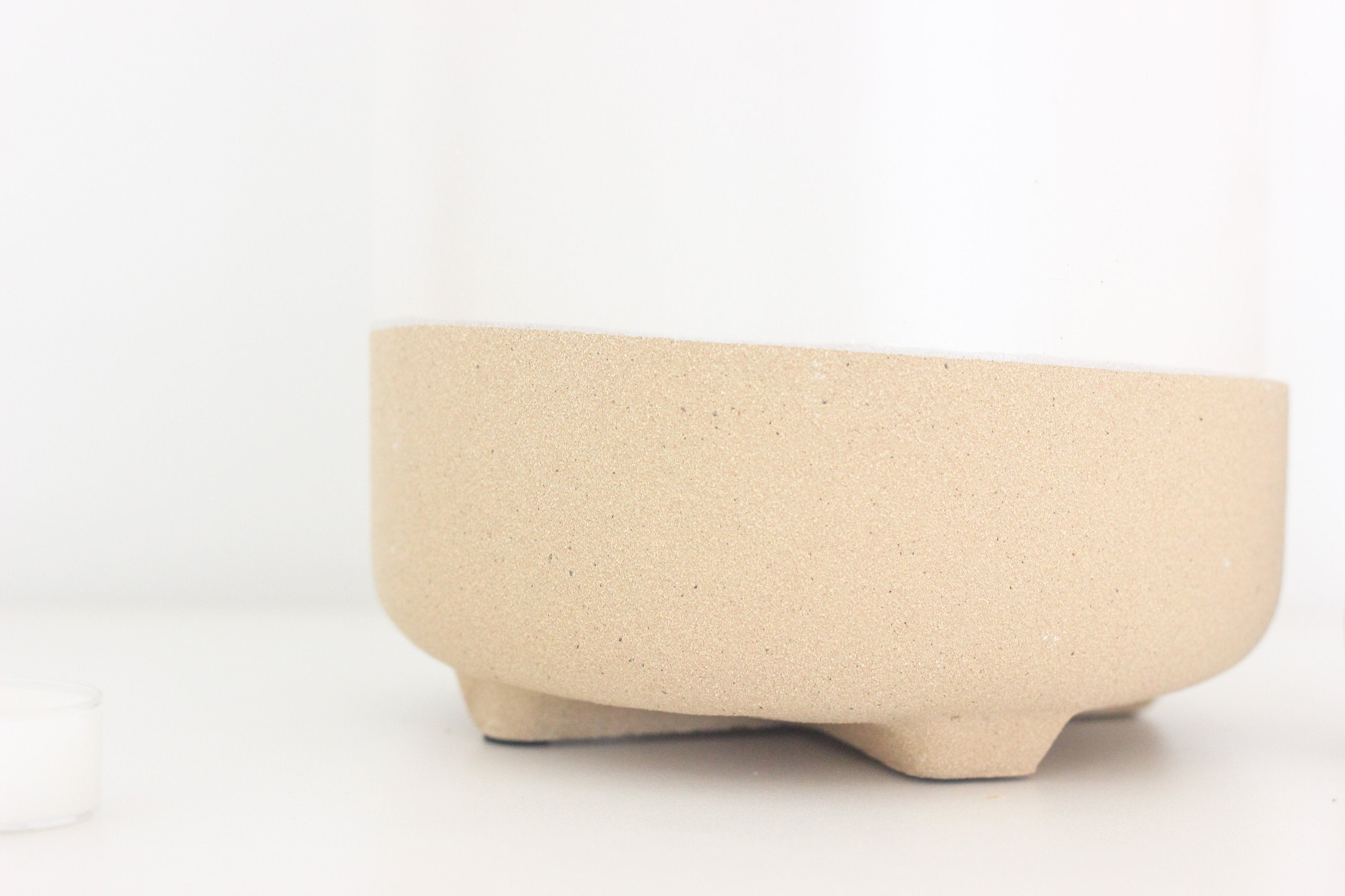 Neutral Matte White and Natural Texture Minimal Footed Planter Pot