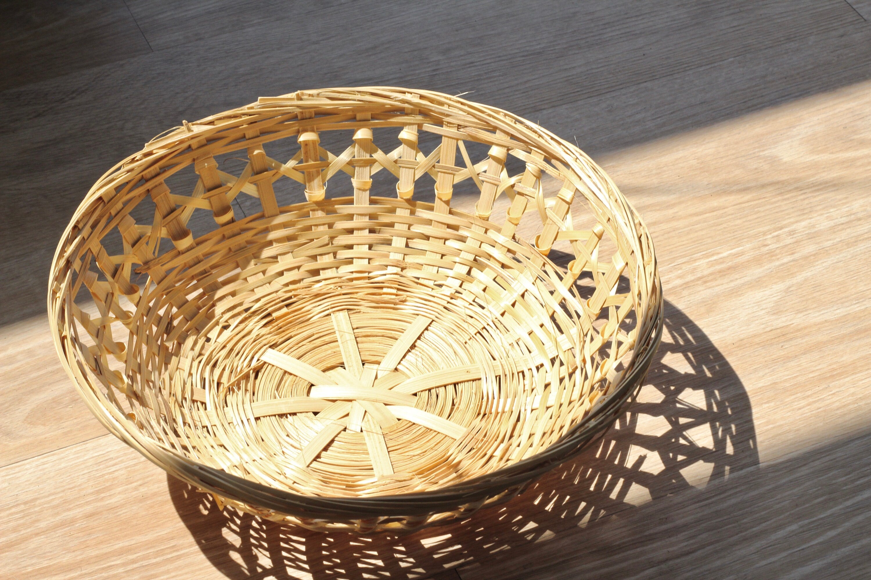 Set of 2 Round Open Bamboo Weave Catchall Basket 10"