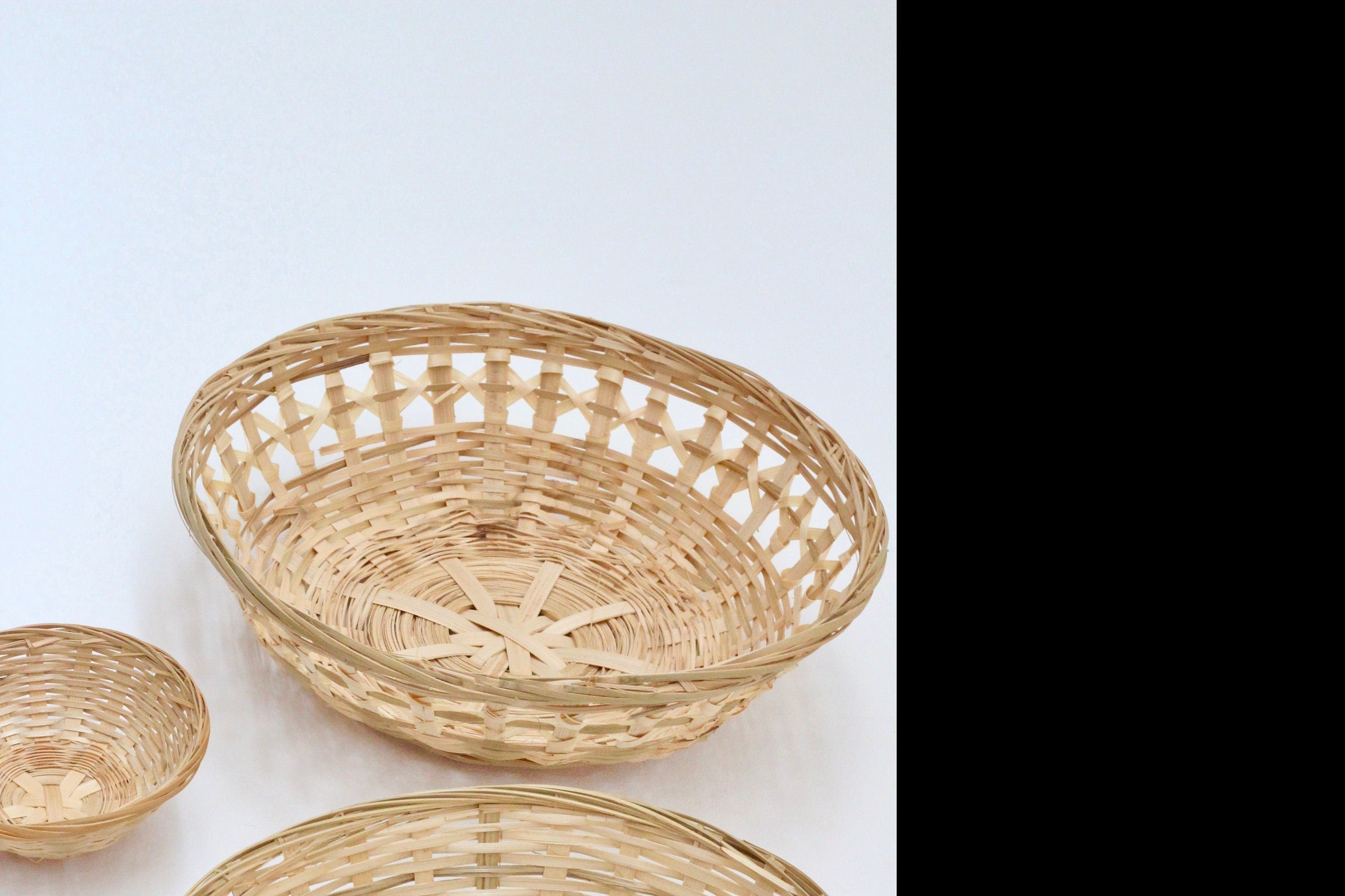 Set of 2 Round Open Bamboo Weave Catchall Basket 10"