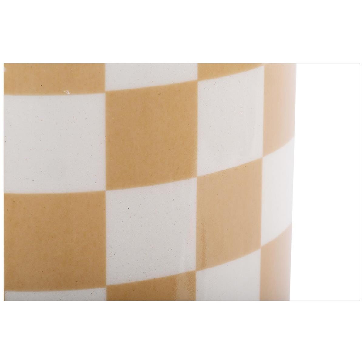 Large Checkered Ceramic Planter with Two Tone Glaze in Beige and White