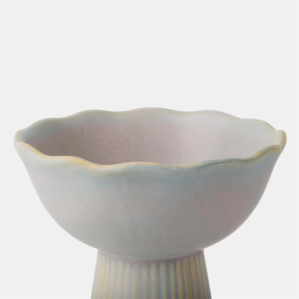 Handmade Ceramic Catchall Bowl | Pearl Grey and Cream Glazed Pedestal Dish, Modern Rippled Key or Jewelry Holder
