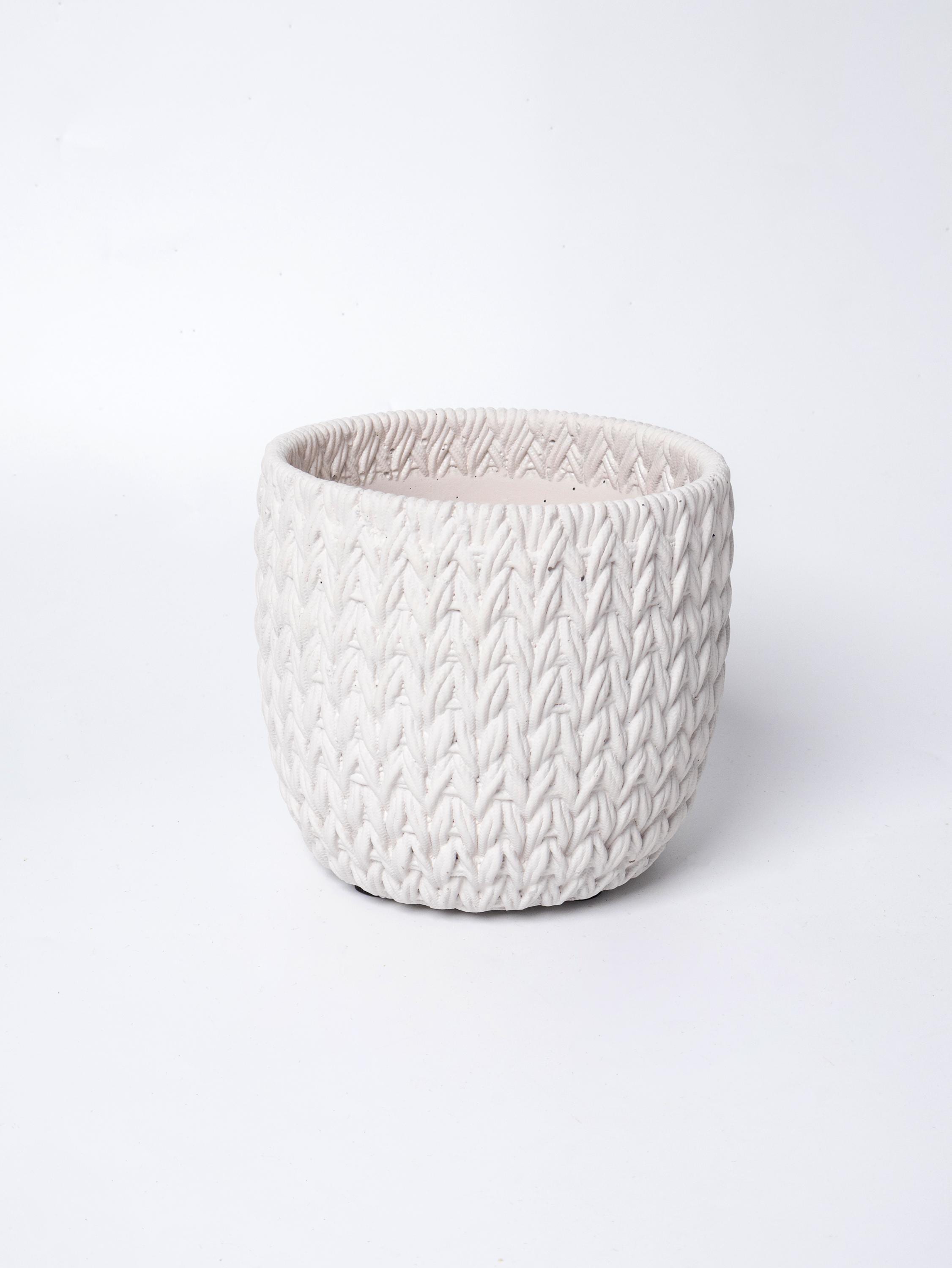 Cream Textured Cement Planter | Knit-Style Indoor Plant Pot for Modern or Cozy Home Decor