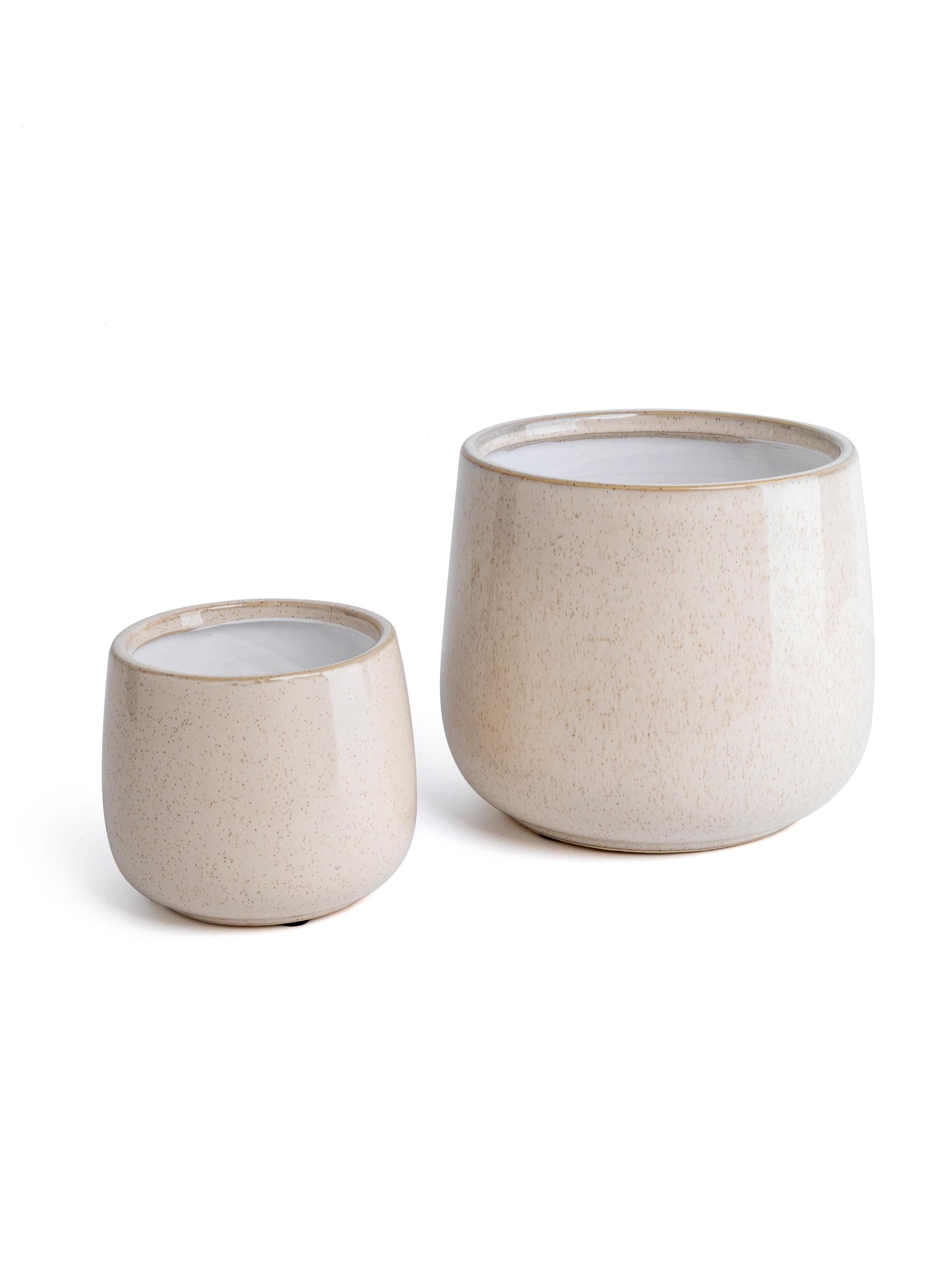 Speckled Beige Ceramic Planter | Rounded Glazed Plant Pot for Indoor Plants | Minimalist Boho Home Decor