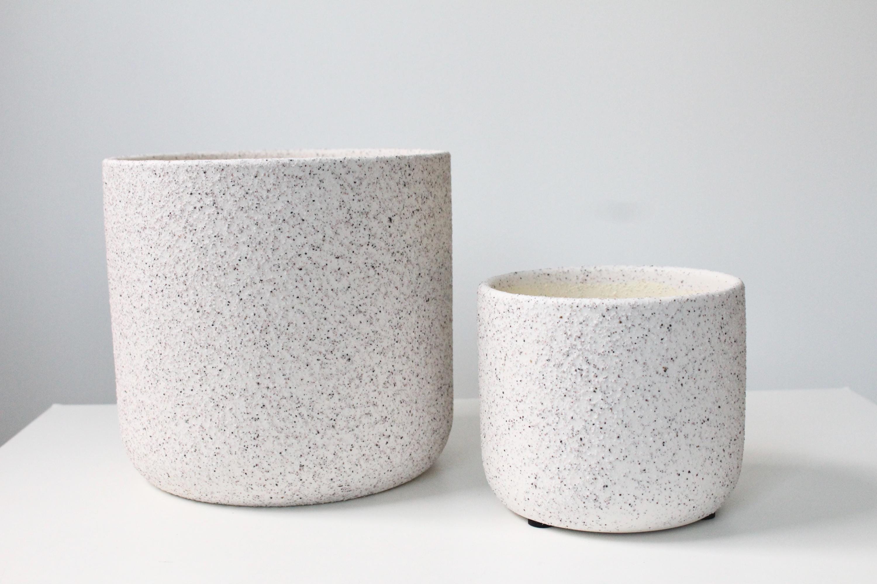 White Speckled Ceramic Planter | Modern Handmade Original Pot | Neutral Textured Indoor Plant Decor