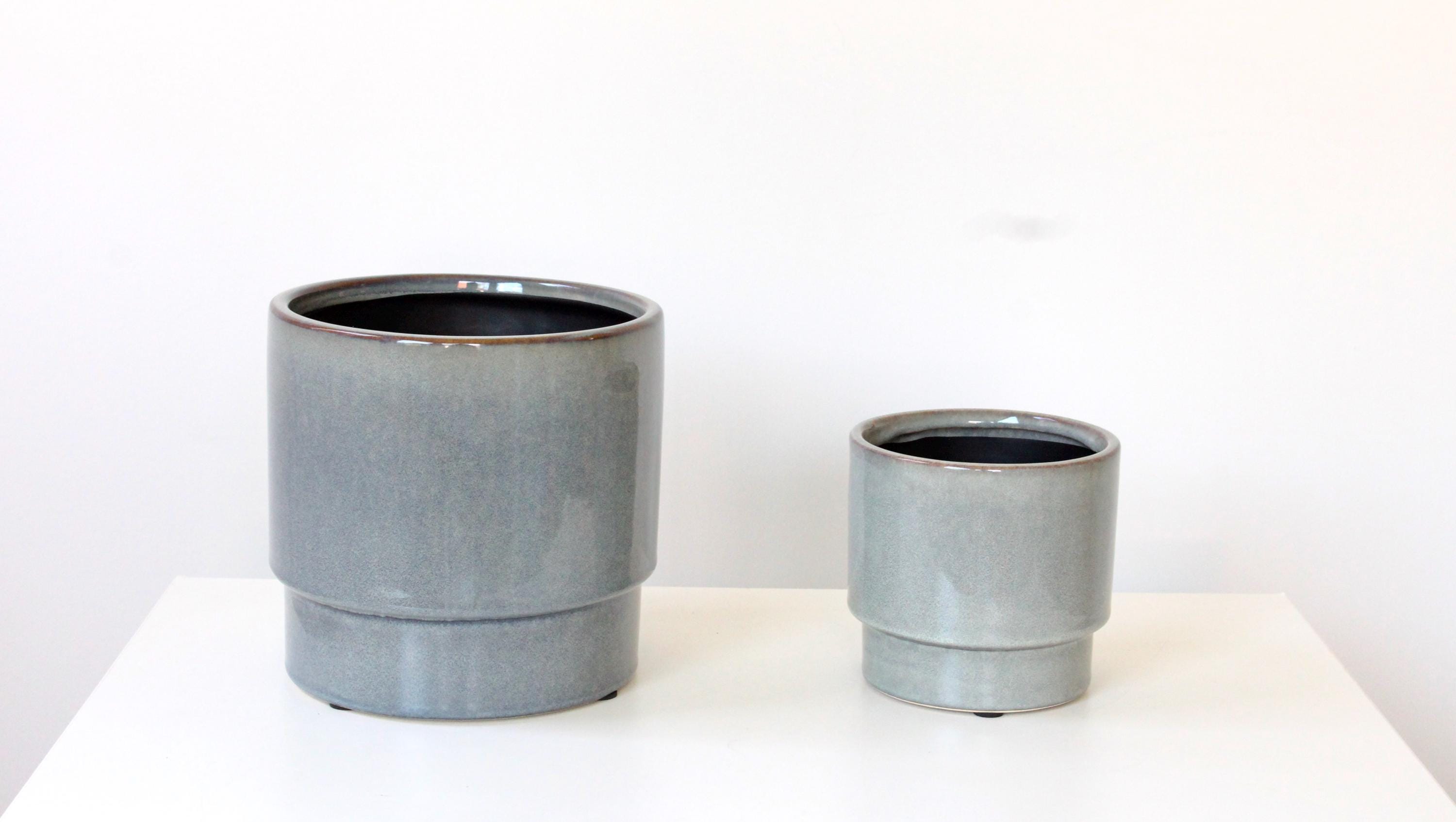 Modern Grey Blue Ceramic Planter | Glossy Indoor Pot for Houseplants, Succulents, or Shelf Decor