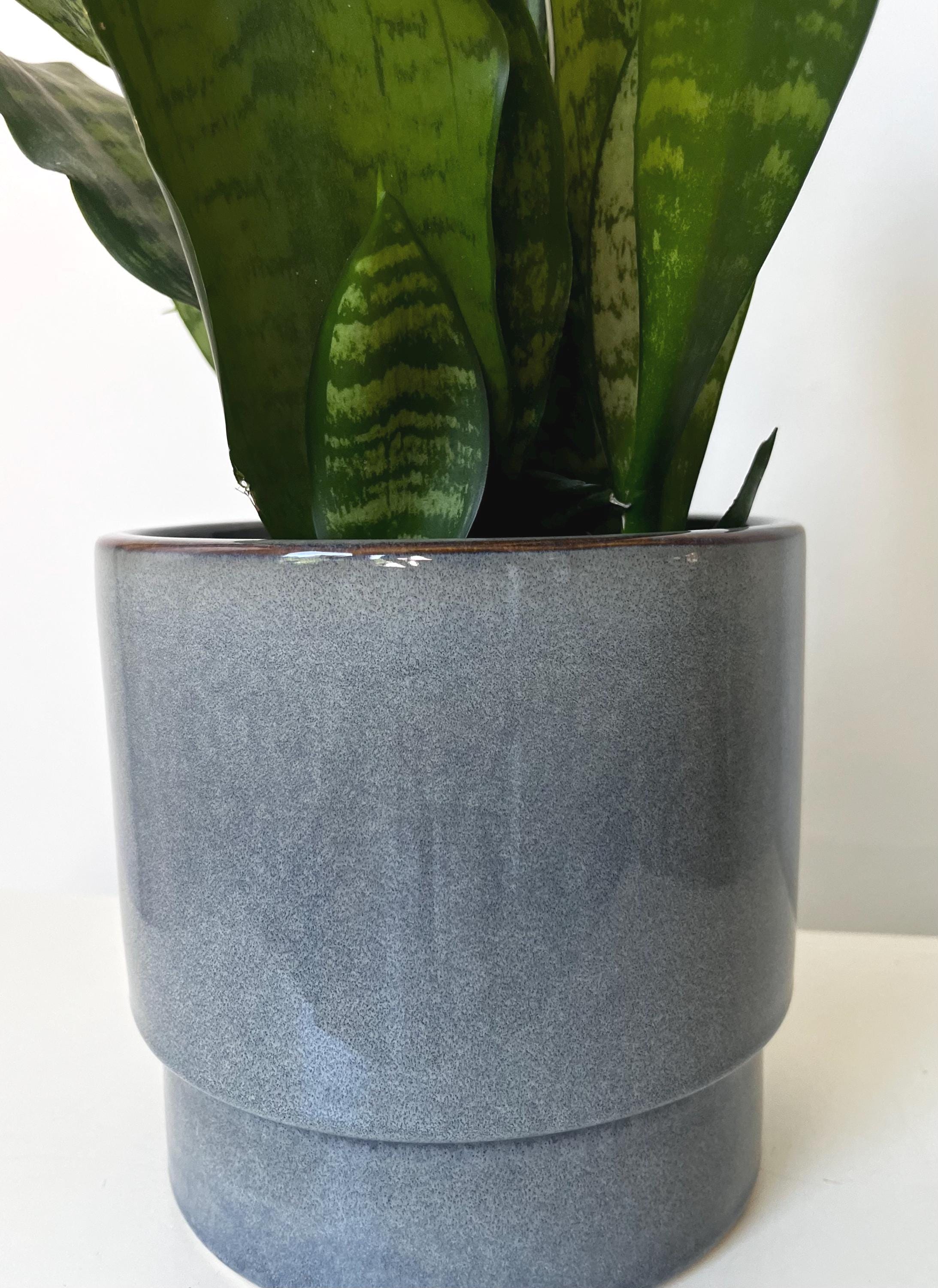 Modern Grey Blue Ceramic Planter | Glossy Indoor Pot for Houseplants, Succulents, or Shelf Decor
