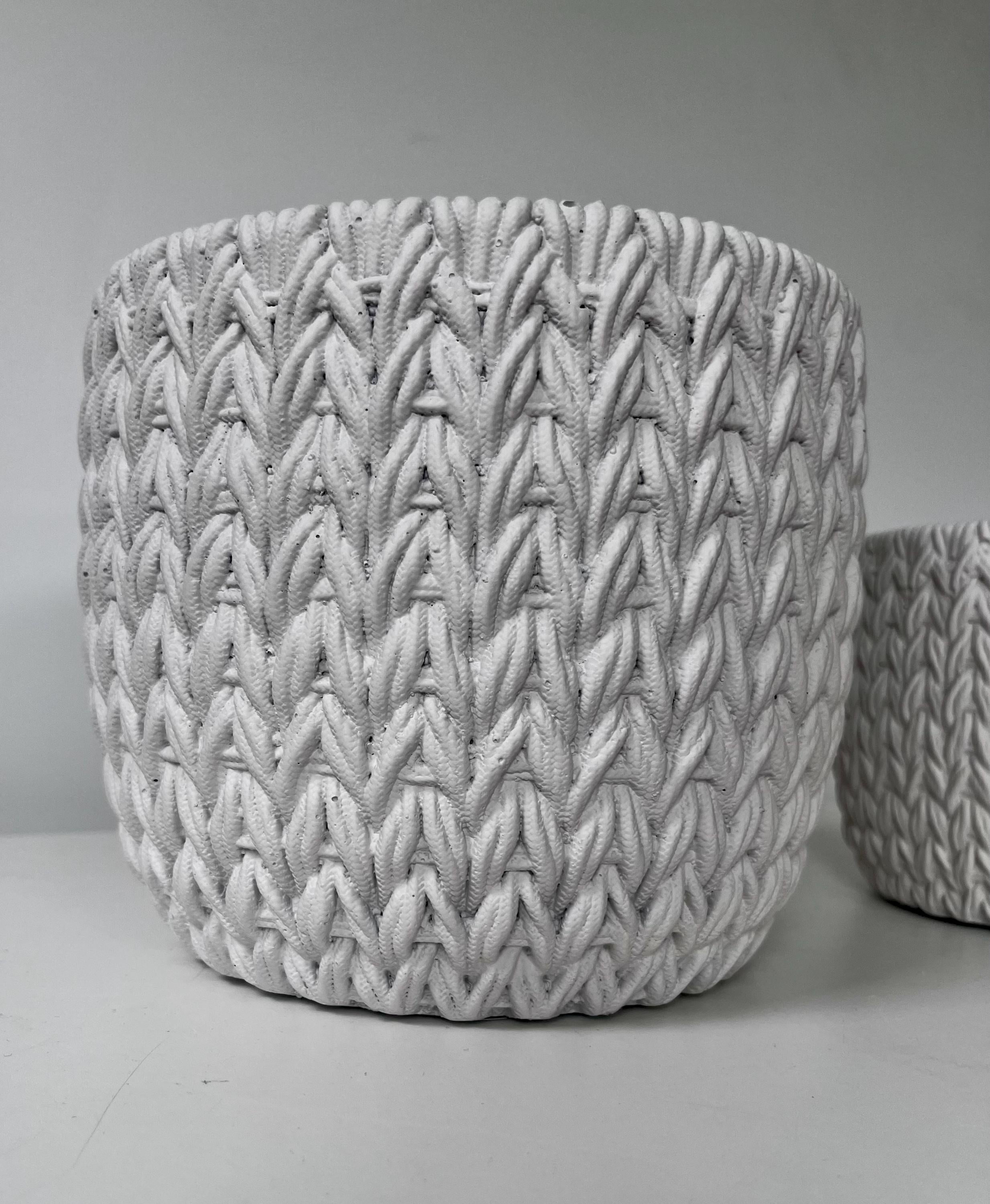 Cream Textured Cement Planter | Knit-Style Indoor Plant Pot for Modern or Cozy Home Decor