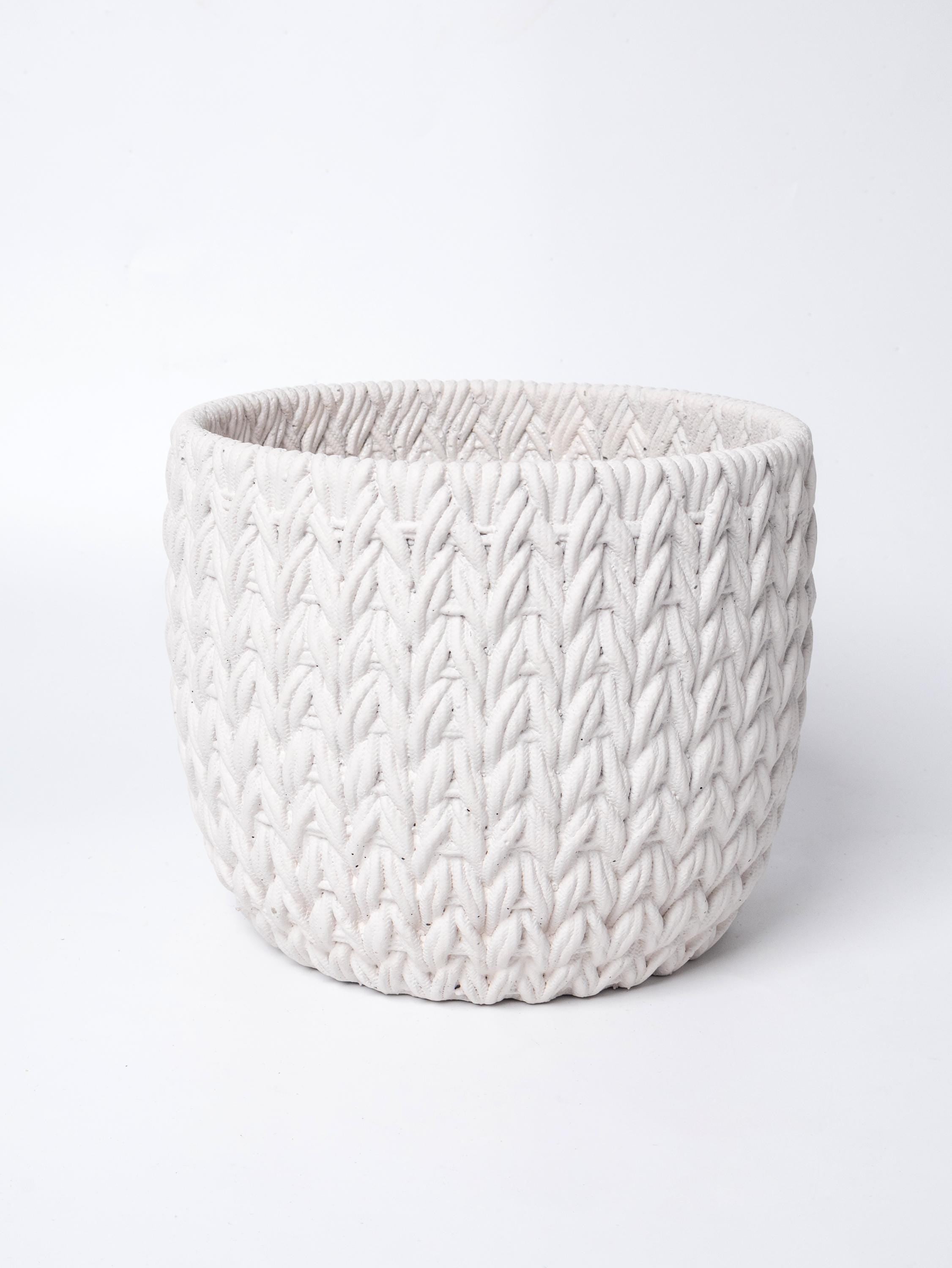 Cream Textured Cement Planter | Knit-Style Indoor Plant Pot for Modern or Cozy Home Decor