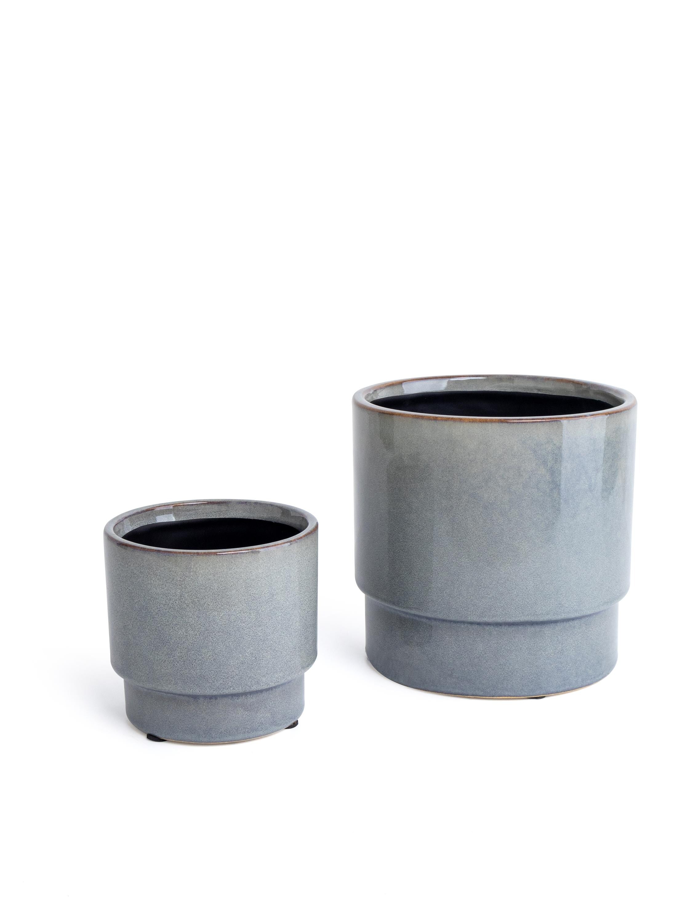 Modern Grey Blue Ceramic Planter | Glossy Indoor Pot for Houseplants, Succulents, or Shelf Decor