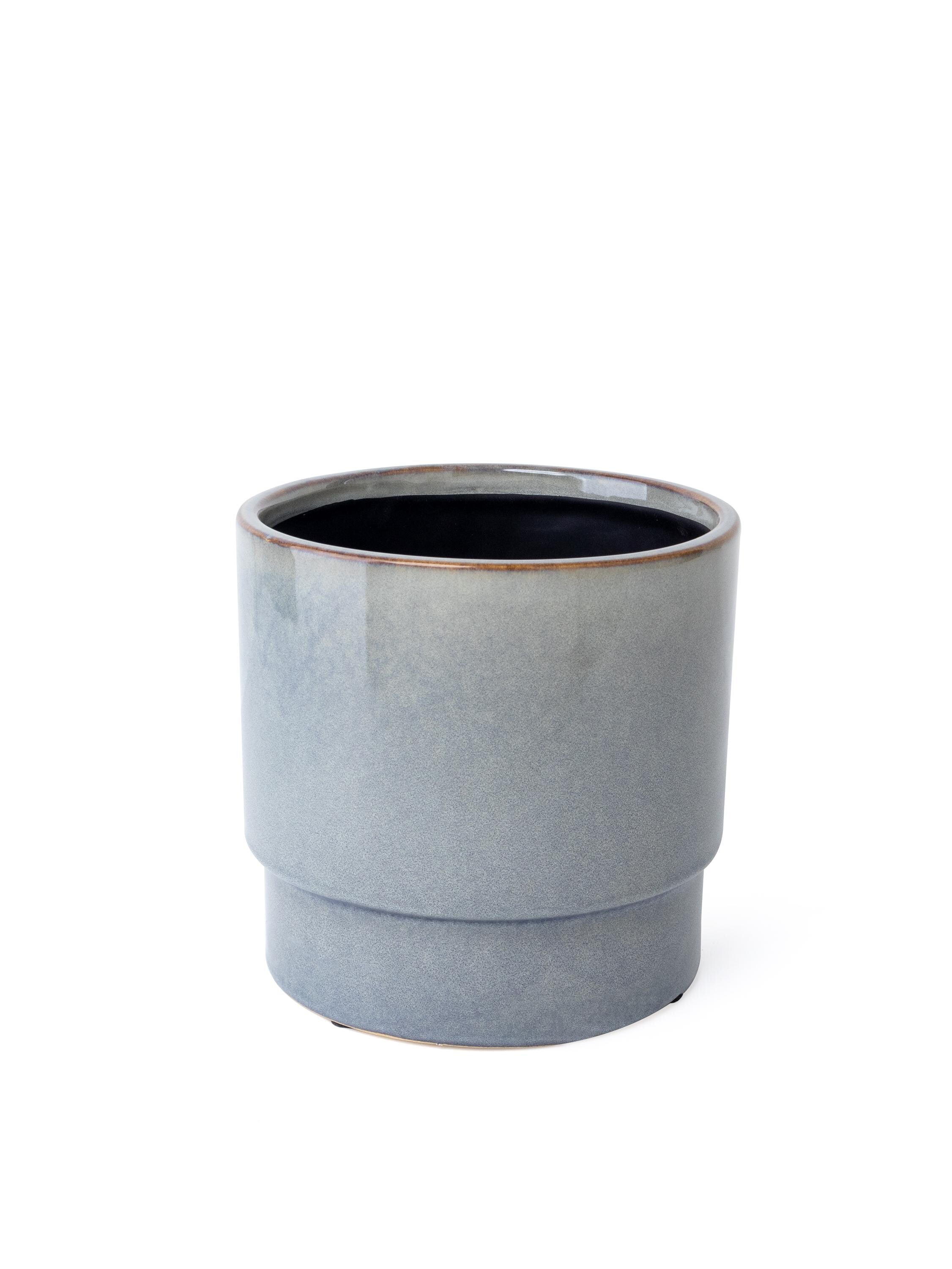 Modern Grey Blue Ceramic Planter | Glossy Indoor Pot for Houseplants, Succulents, or Shelf Decor