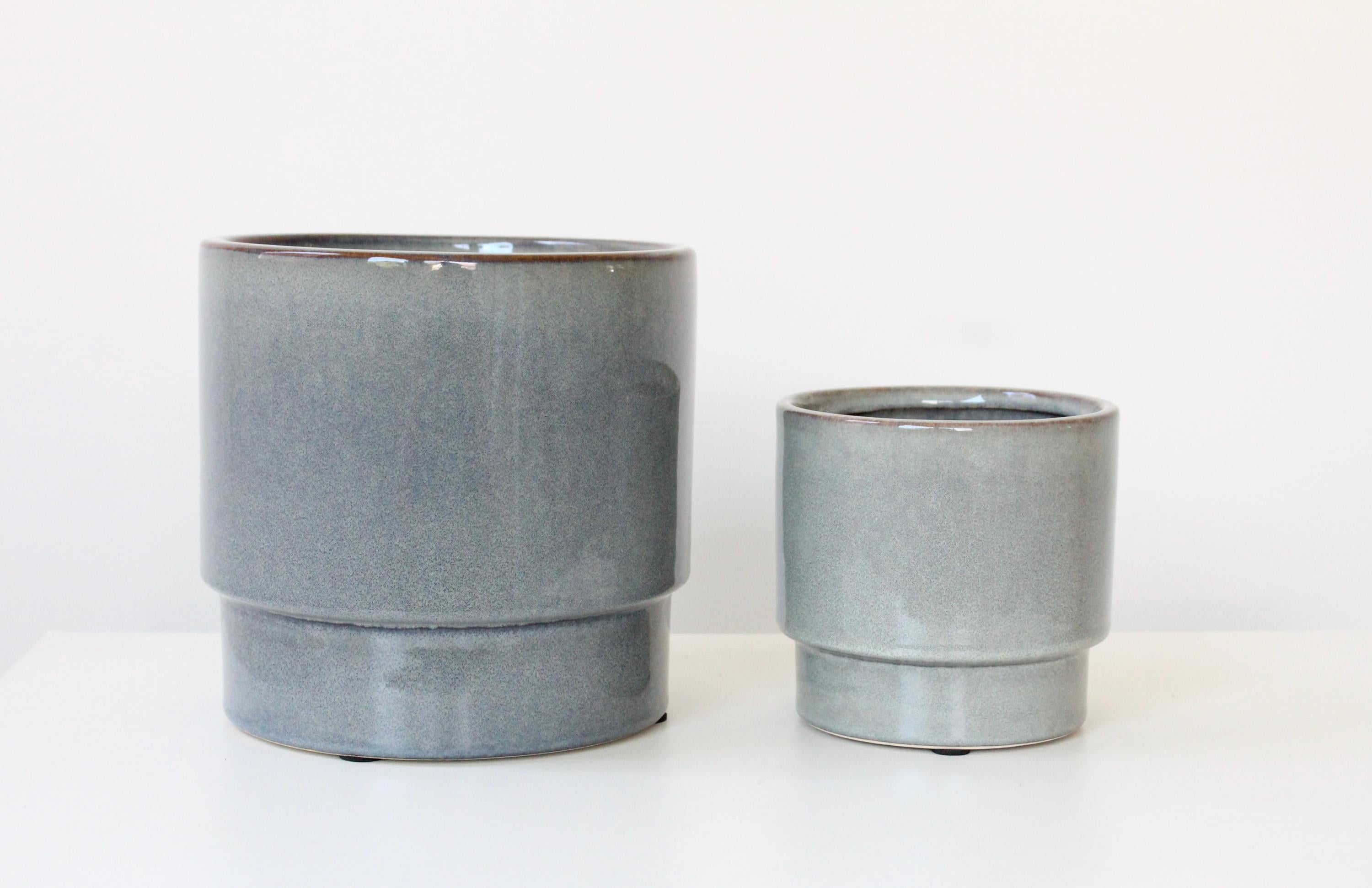 Modern Grey Blue Ceramic Planter | Glossy Indoor Pot for Houseplants, Succulents, or Shelf Decor