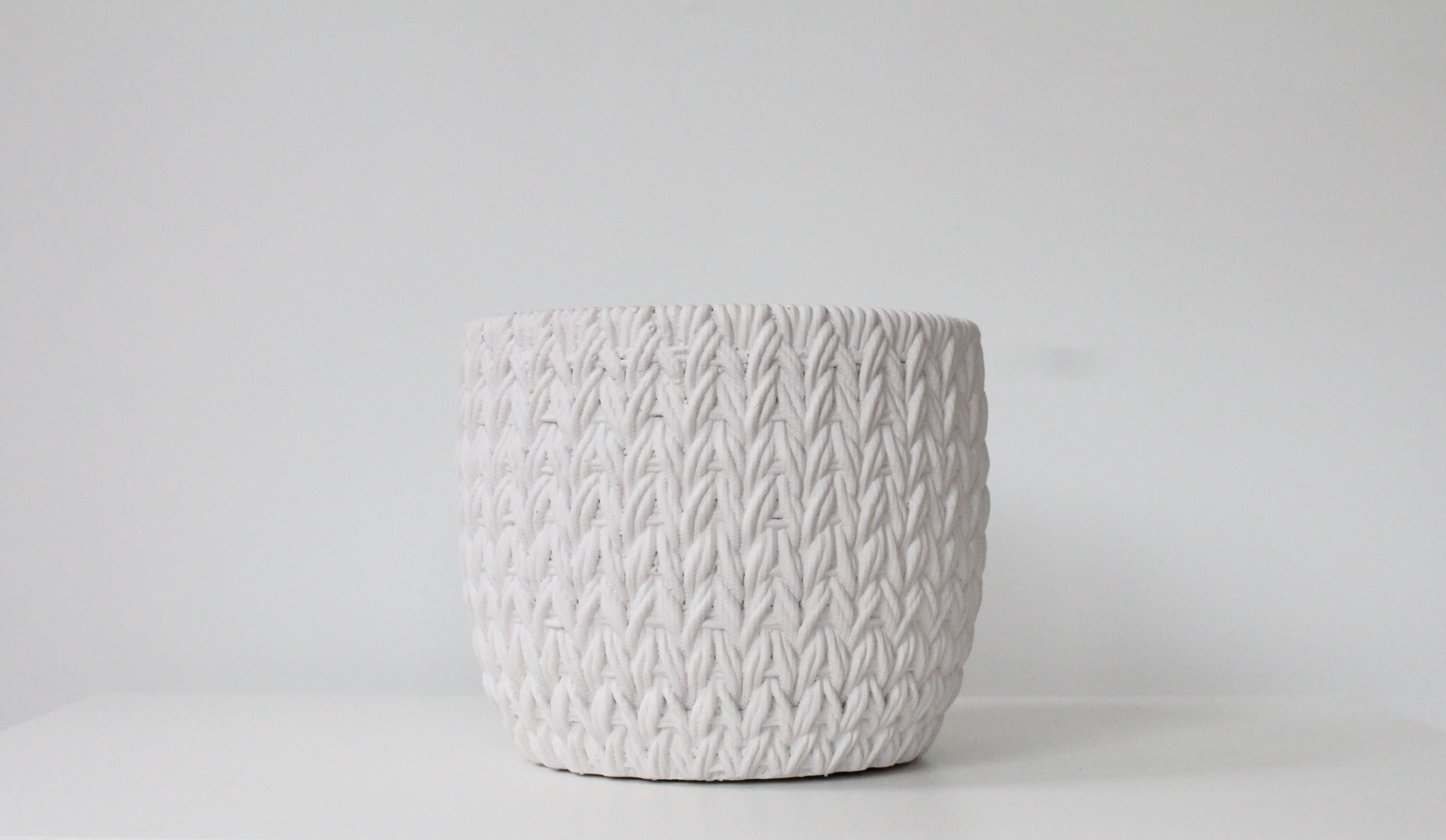 Cream Textured Cement Planter | Knit-Style Indoor Plant Pot for Modern or Cozy Home Decor