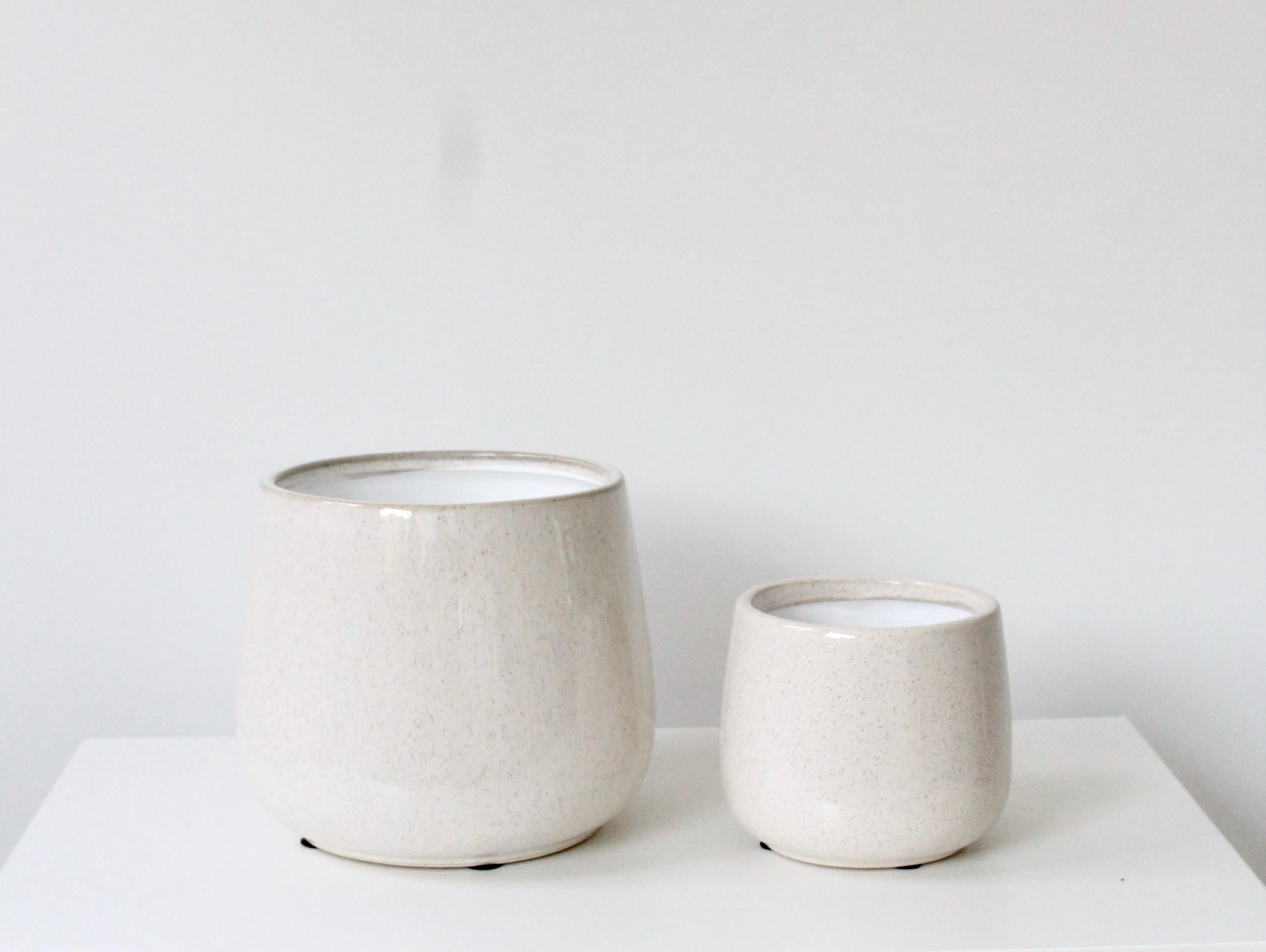 Speckled Beige Ceramic Planter | Rounded Glazed Plant Pot for Indoor Plants | Minimalist Boho Home Decor