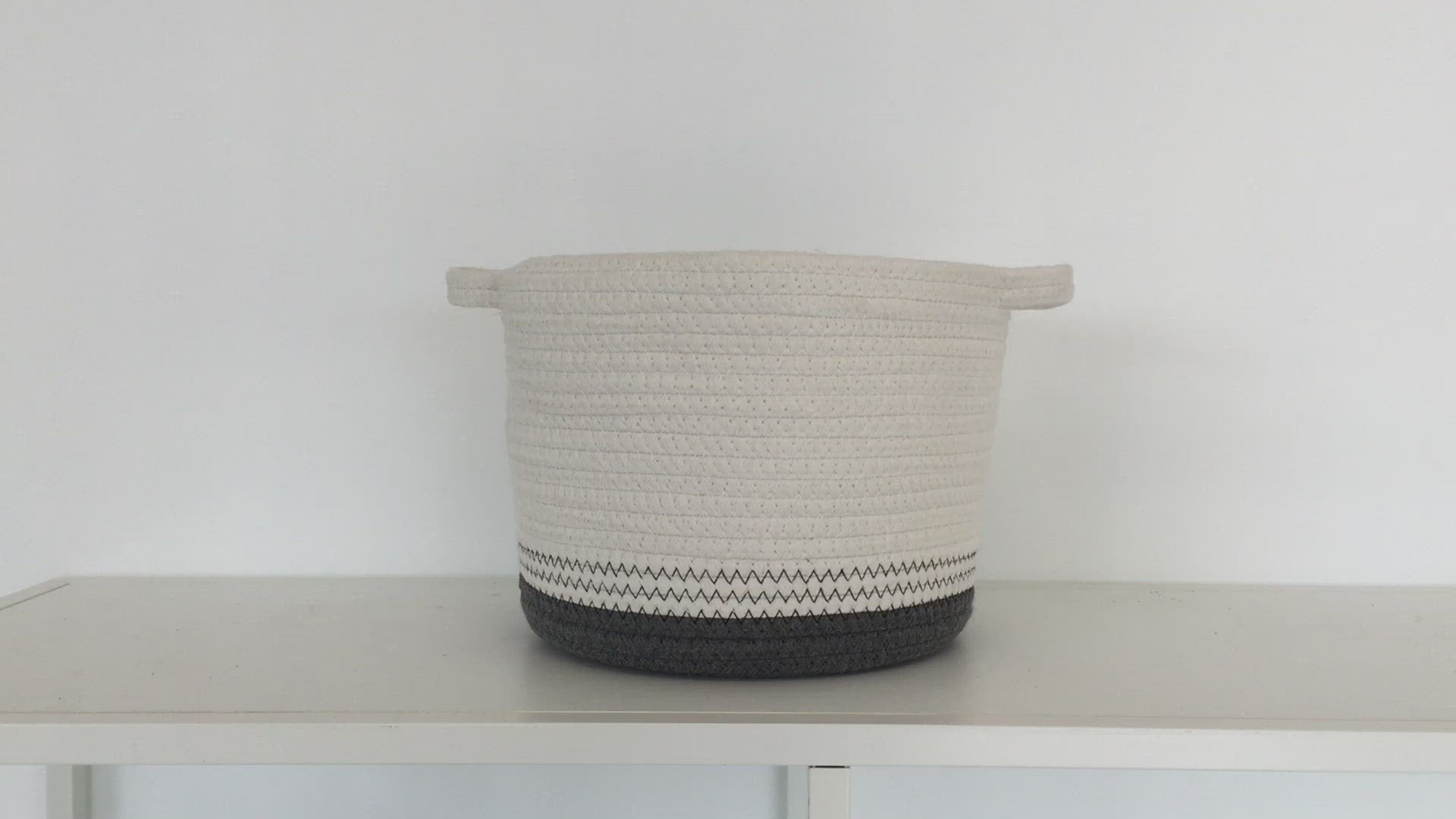 Extra Large Floor Plant Basket Dark Grey and White Cotton Rope