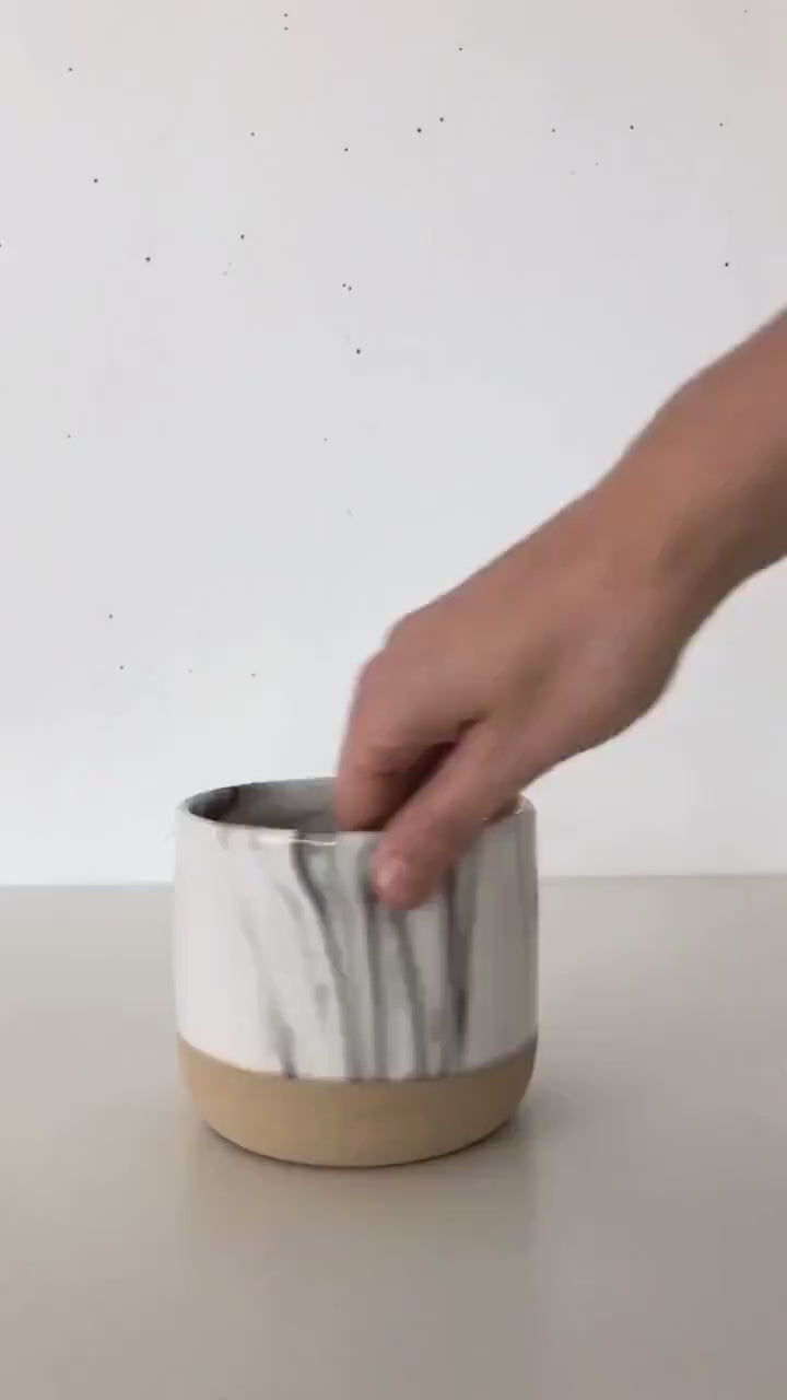 Modern Marble and Textured Beige Ceramic Planter Pot