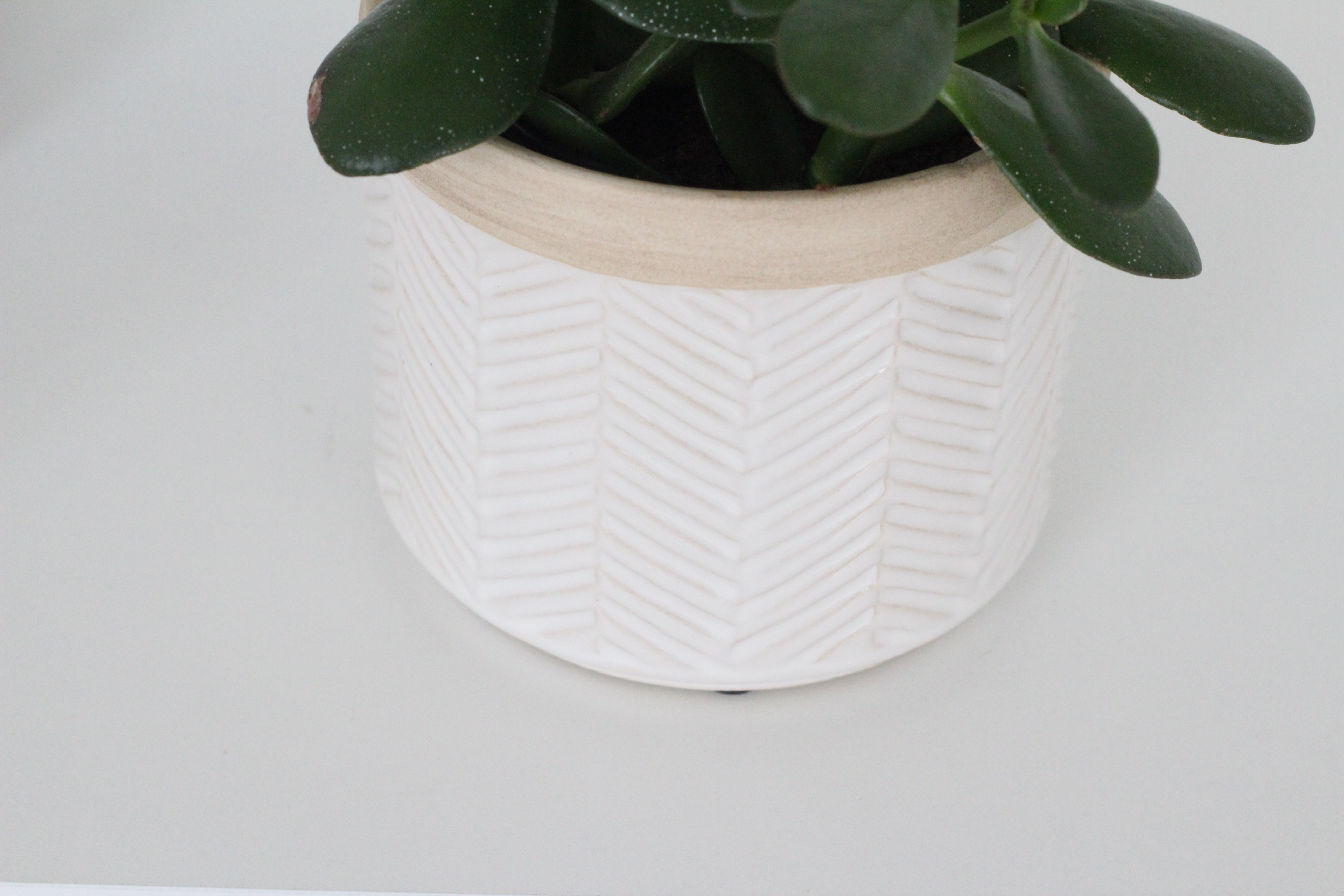 White and Beige Chevron Pattern Ceramic Planter Pot