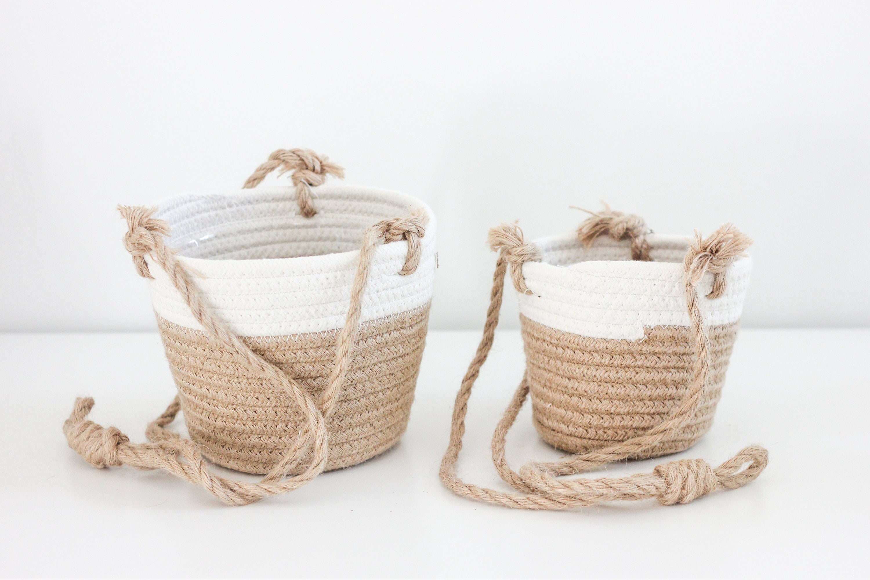 white rope hanging planter Medium Beige and White Cotton Rope Hanging Planter Basket – SPROUT & ABOUT