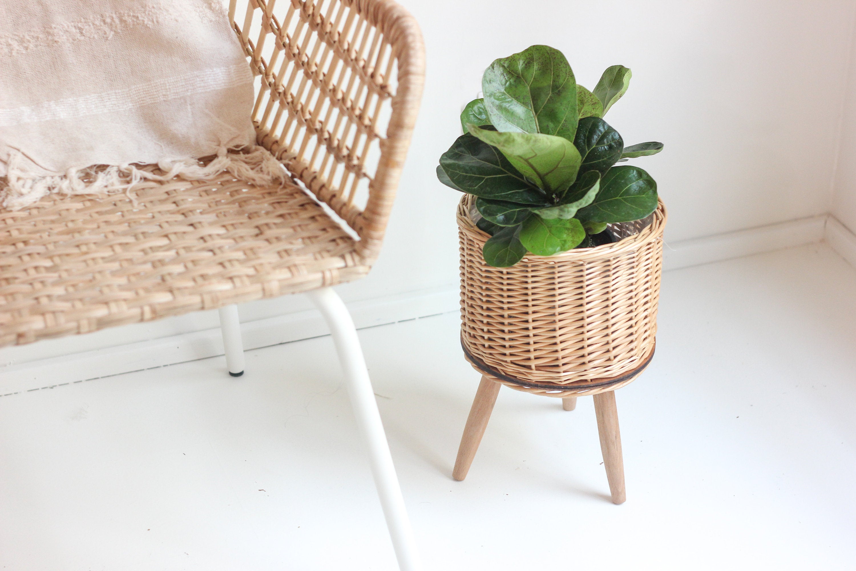 Vintage Wicker Woven Plant Stand