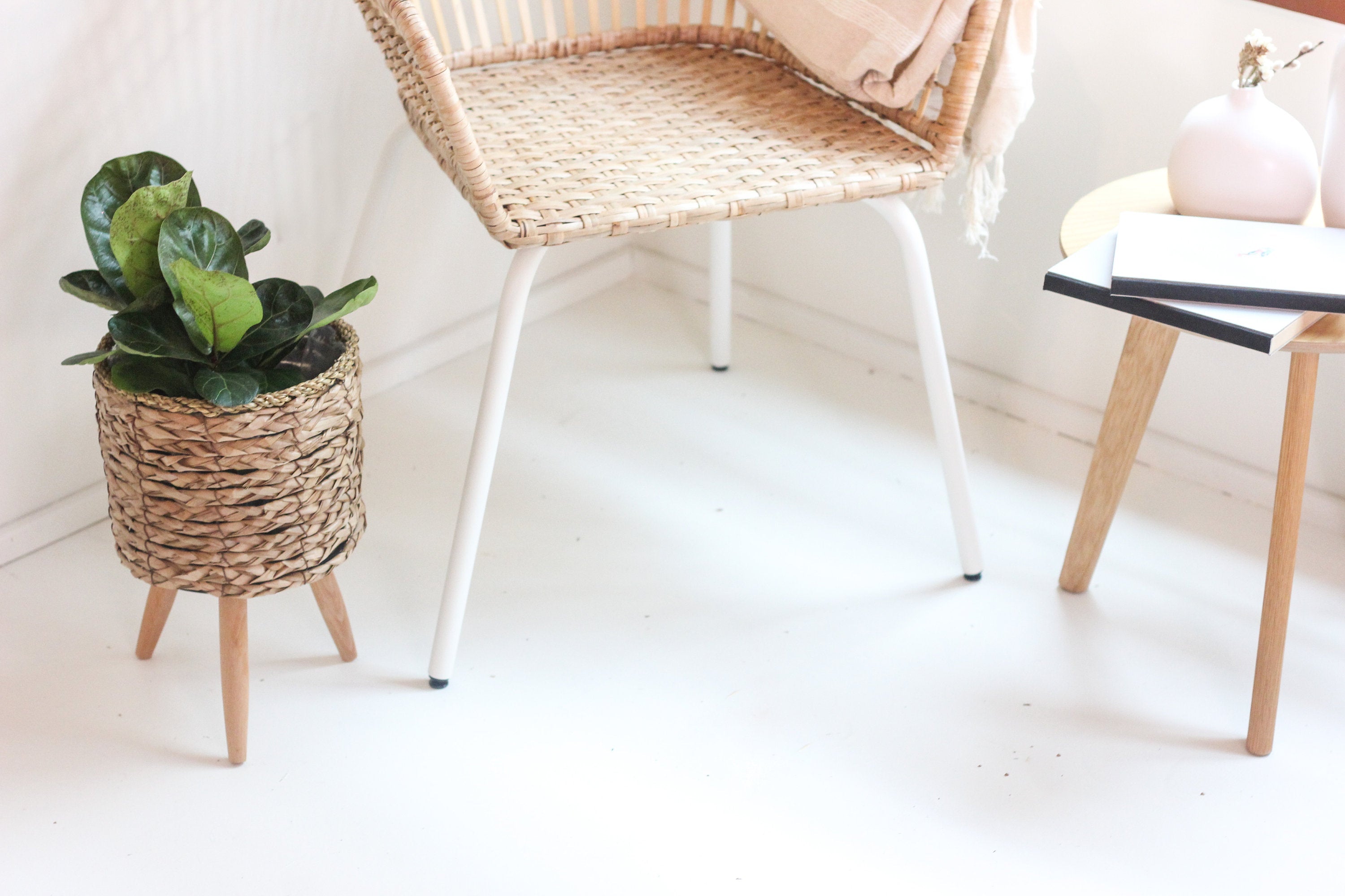 Boho Vintage Cat Tail Woven Plant Stand