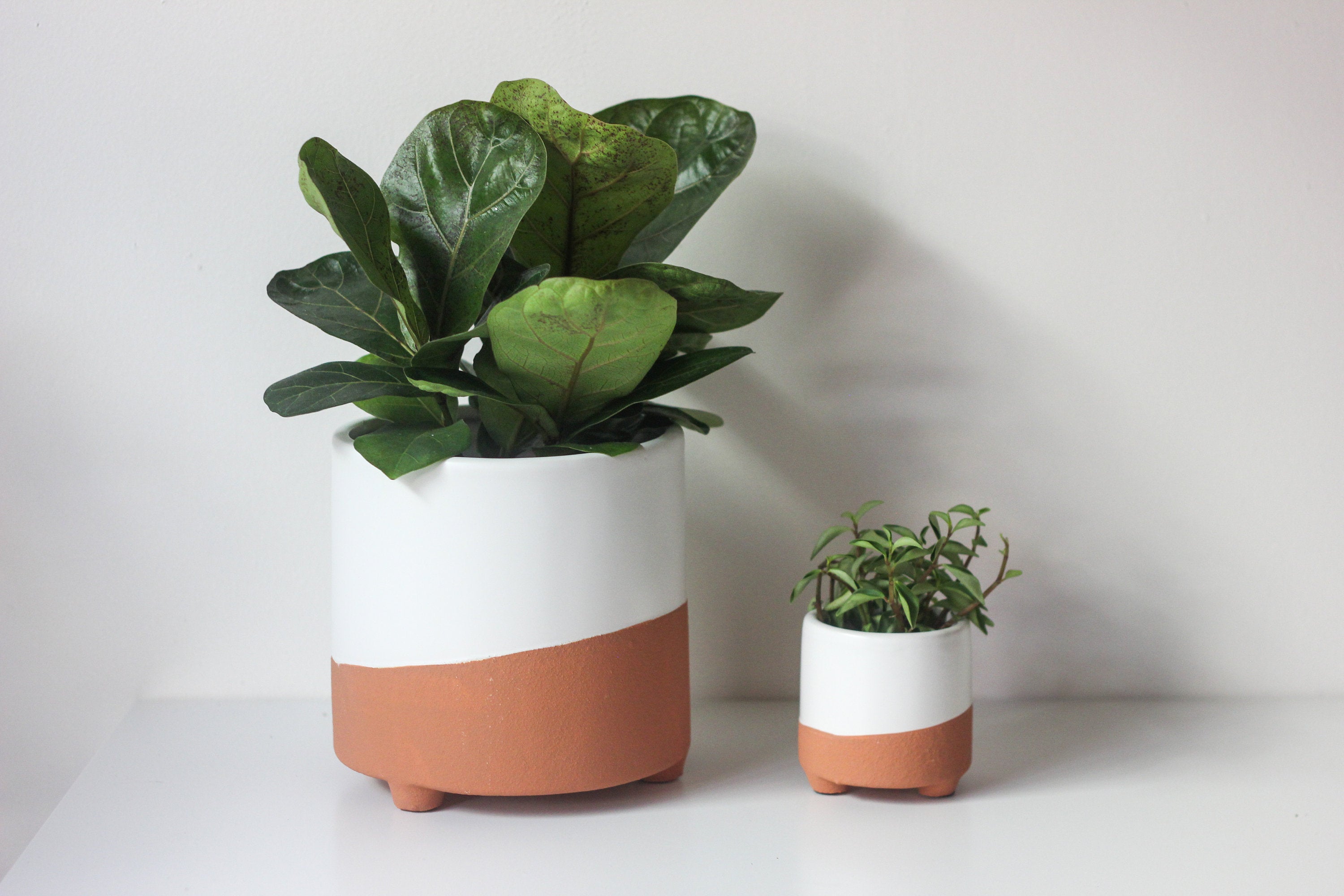 boho planter pot Terracotta and Matte White Footed Boho Minimal Planter Pot