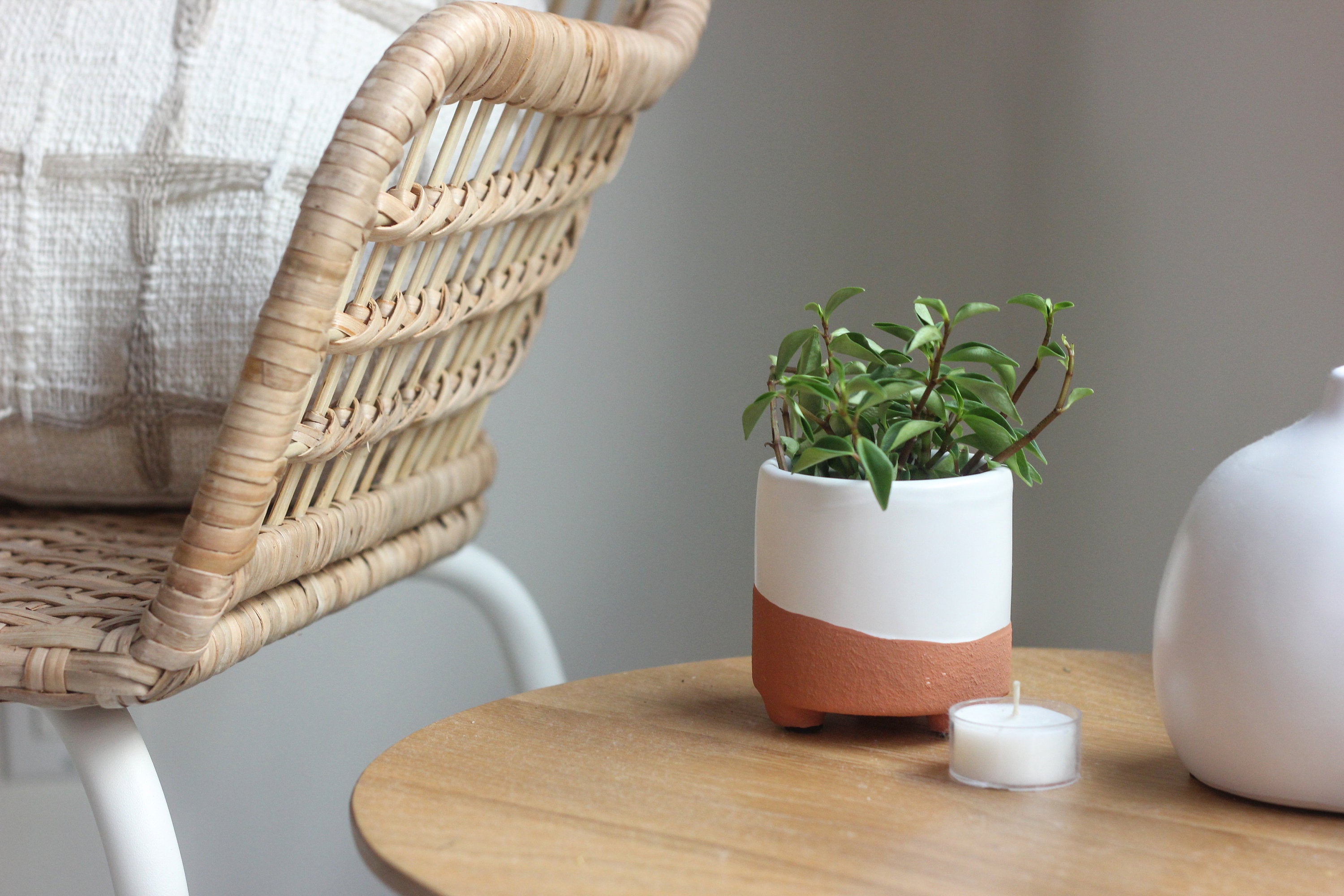 Terracotta and Matte White Footed Boho Minimal Planter Pot