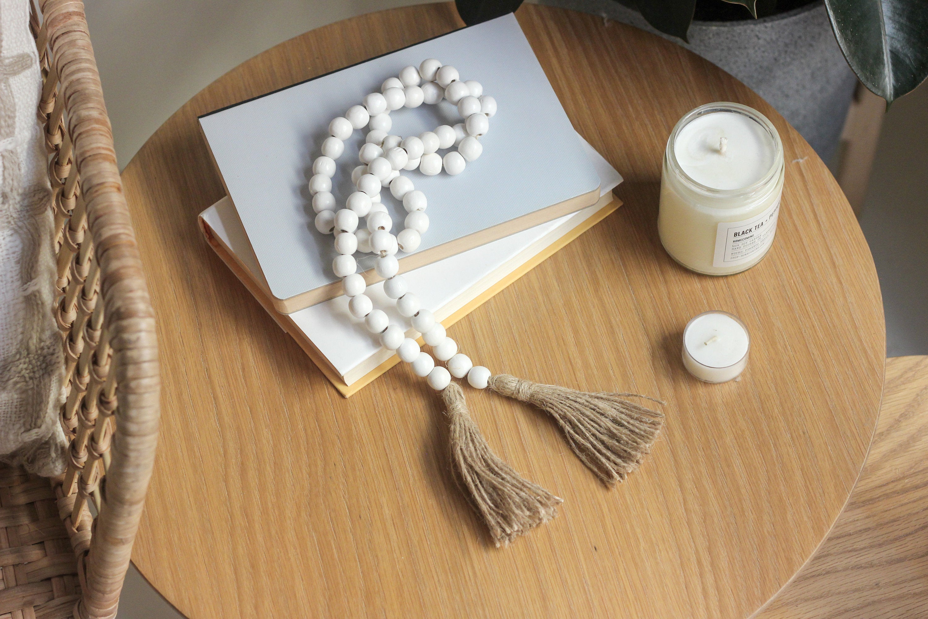 White Tassel Prayer Beads Boho Home Decor
