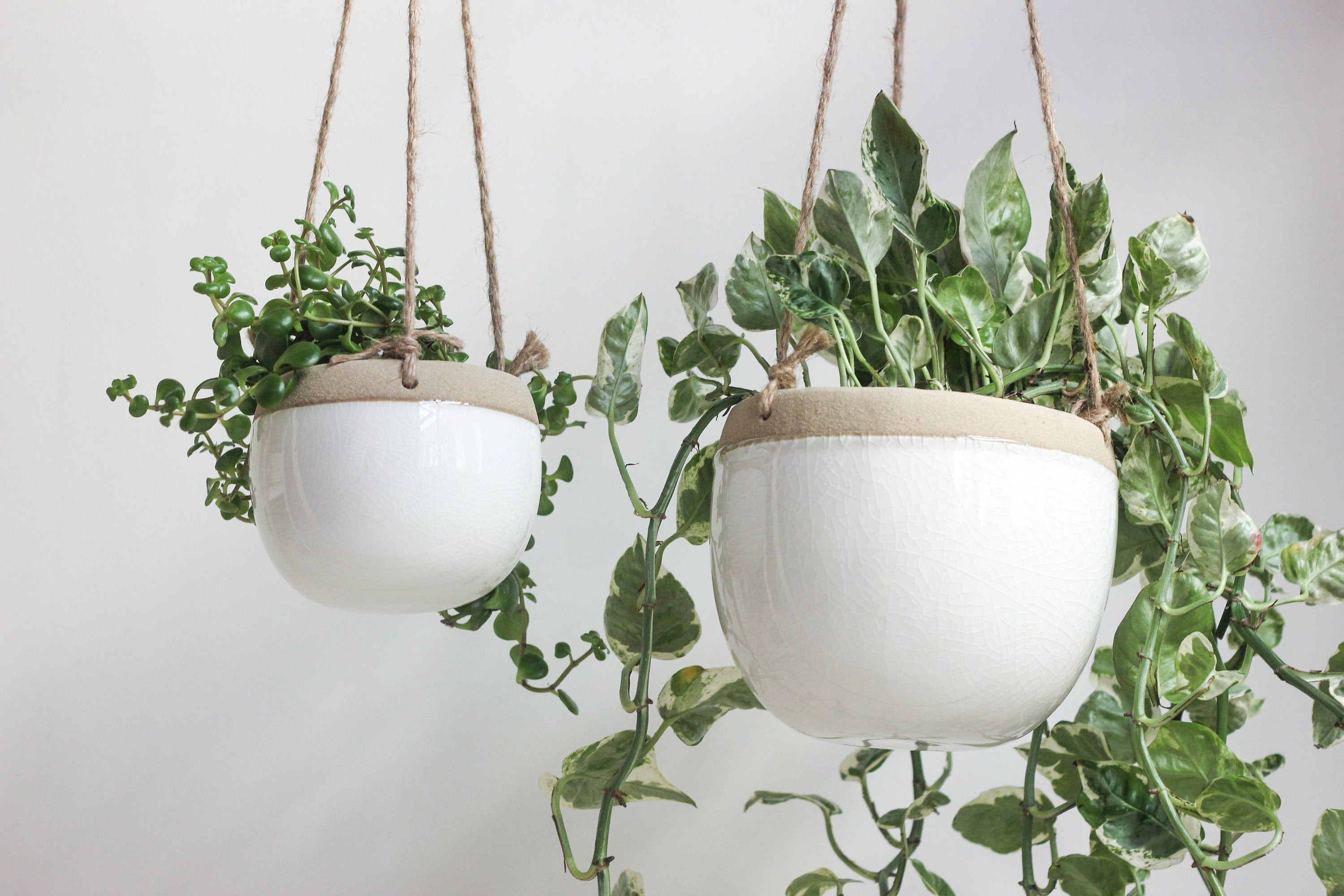 ceramic hanging flower pots Boho Ceramic Hanging Planter Pot in White and Beige