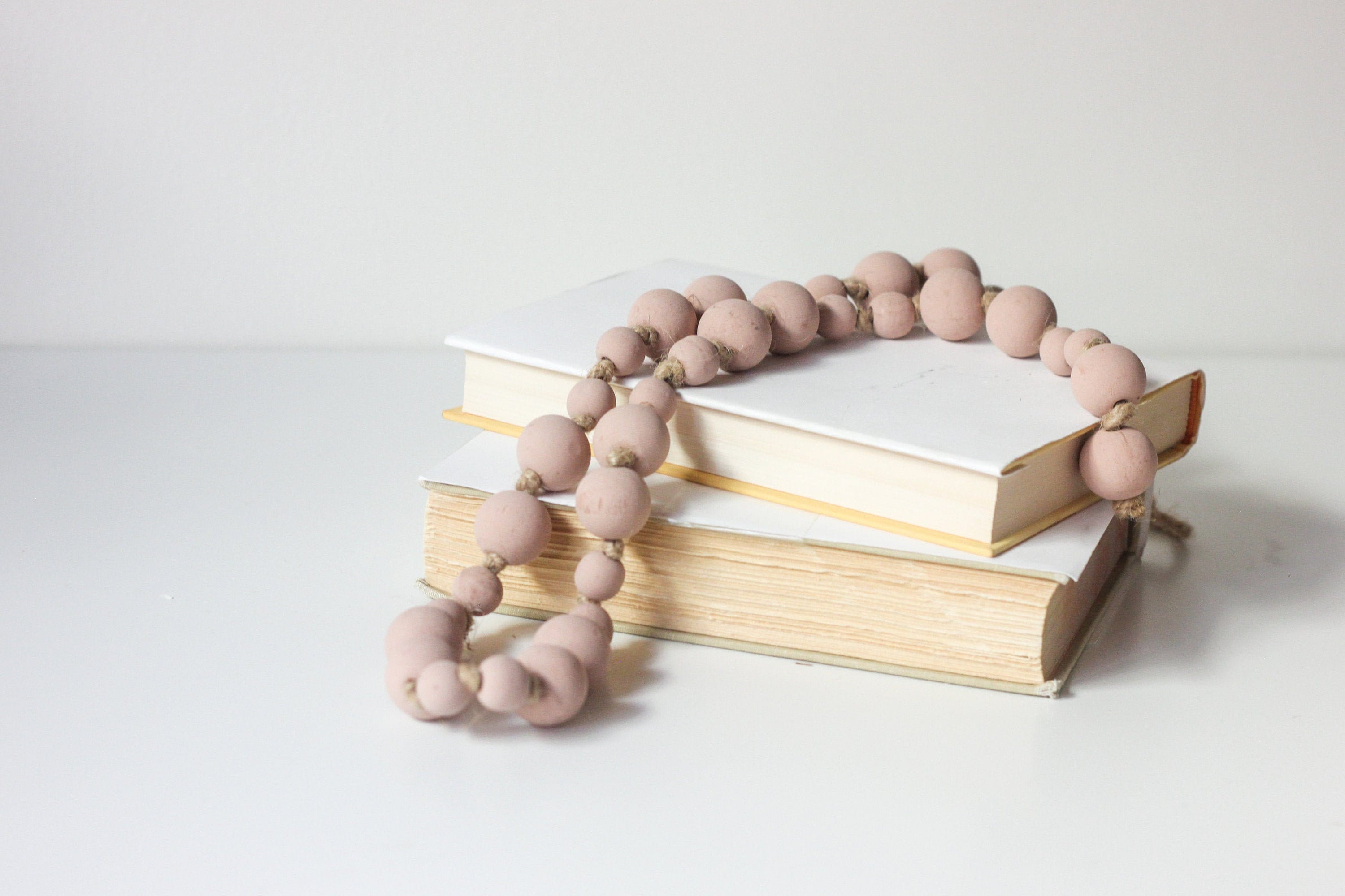 Dusty Pink Wood Beads Boho Home Accent Decor