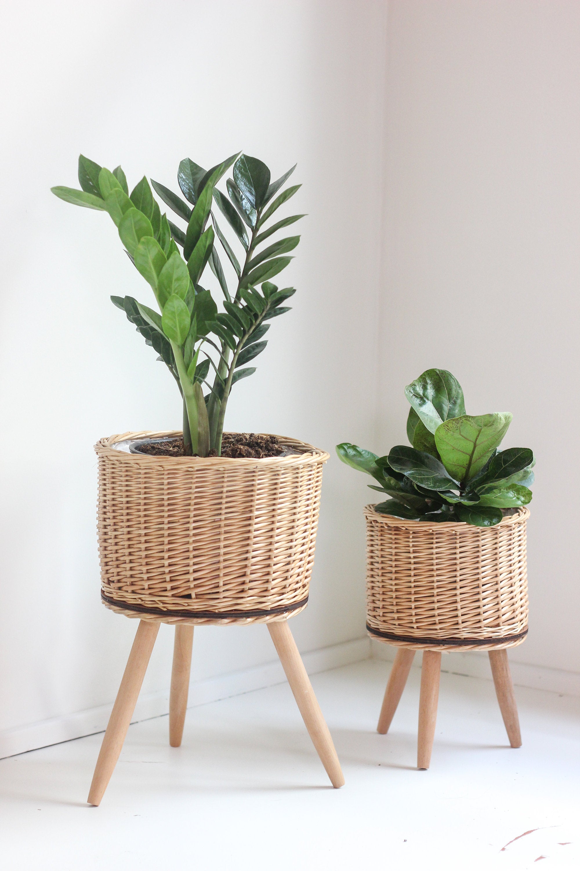 Vintage Wicker Woven Plant Stand