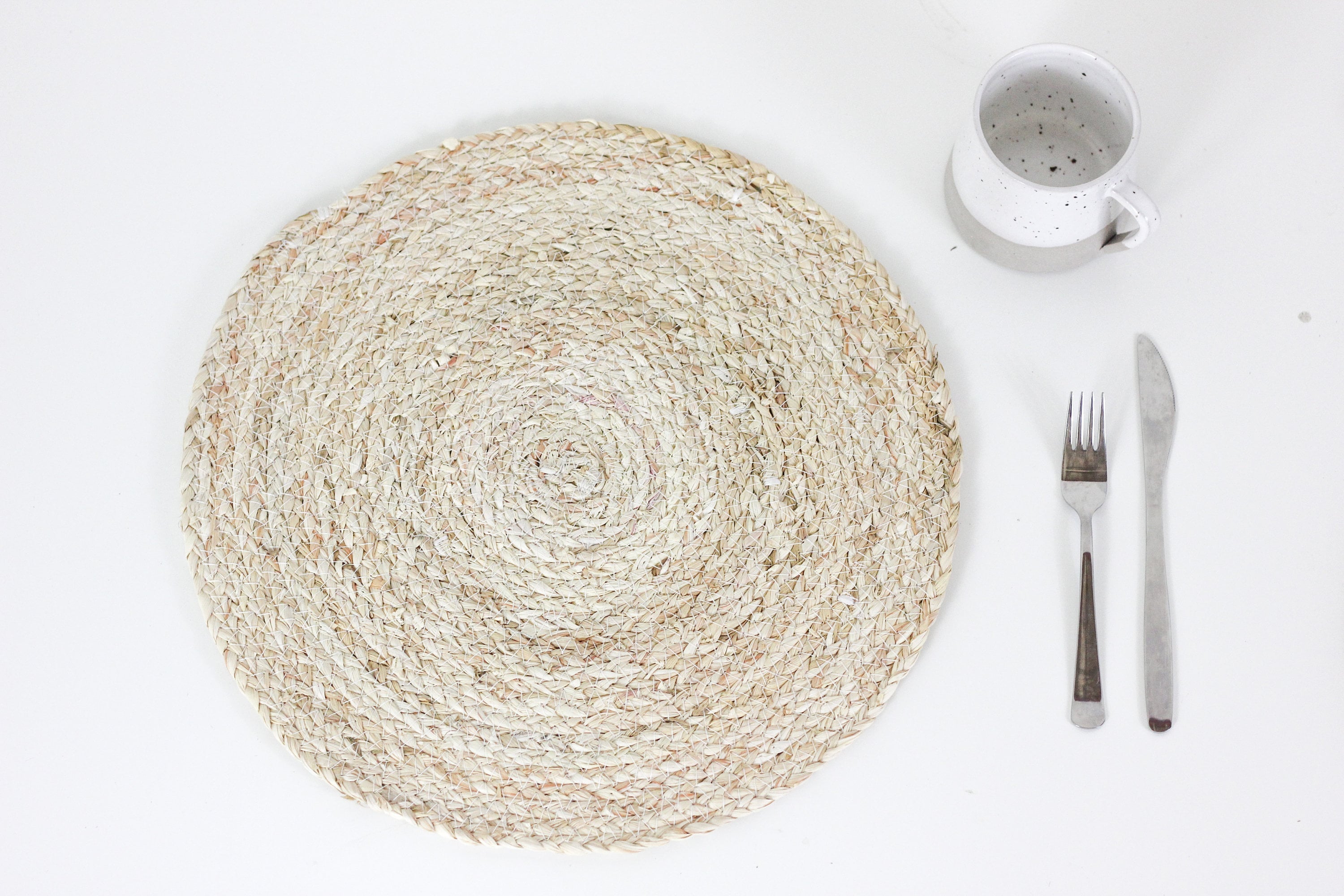 Set of 2 Charcoal Jute Braided Round Placemat Neutral Dining Decor CLEARANCE SALE