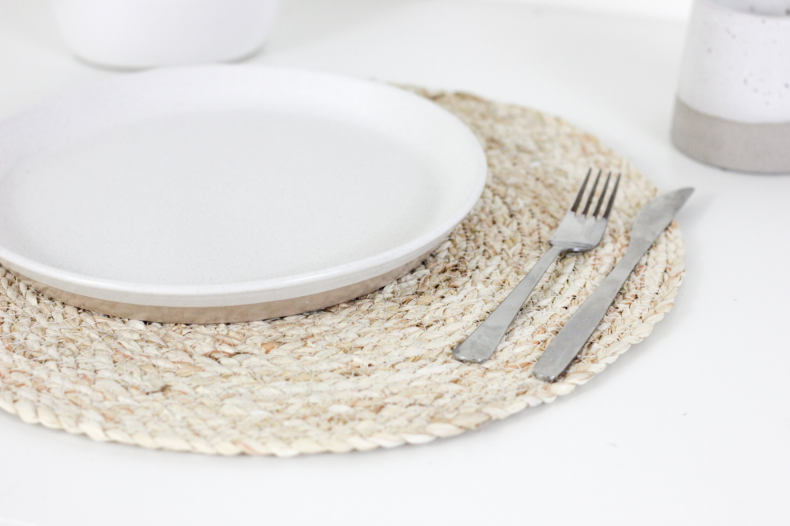 Set of 2 Charcoal Jute Braided Round Placemat Neutral Dining Decor CLEARANCE SALE