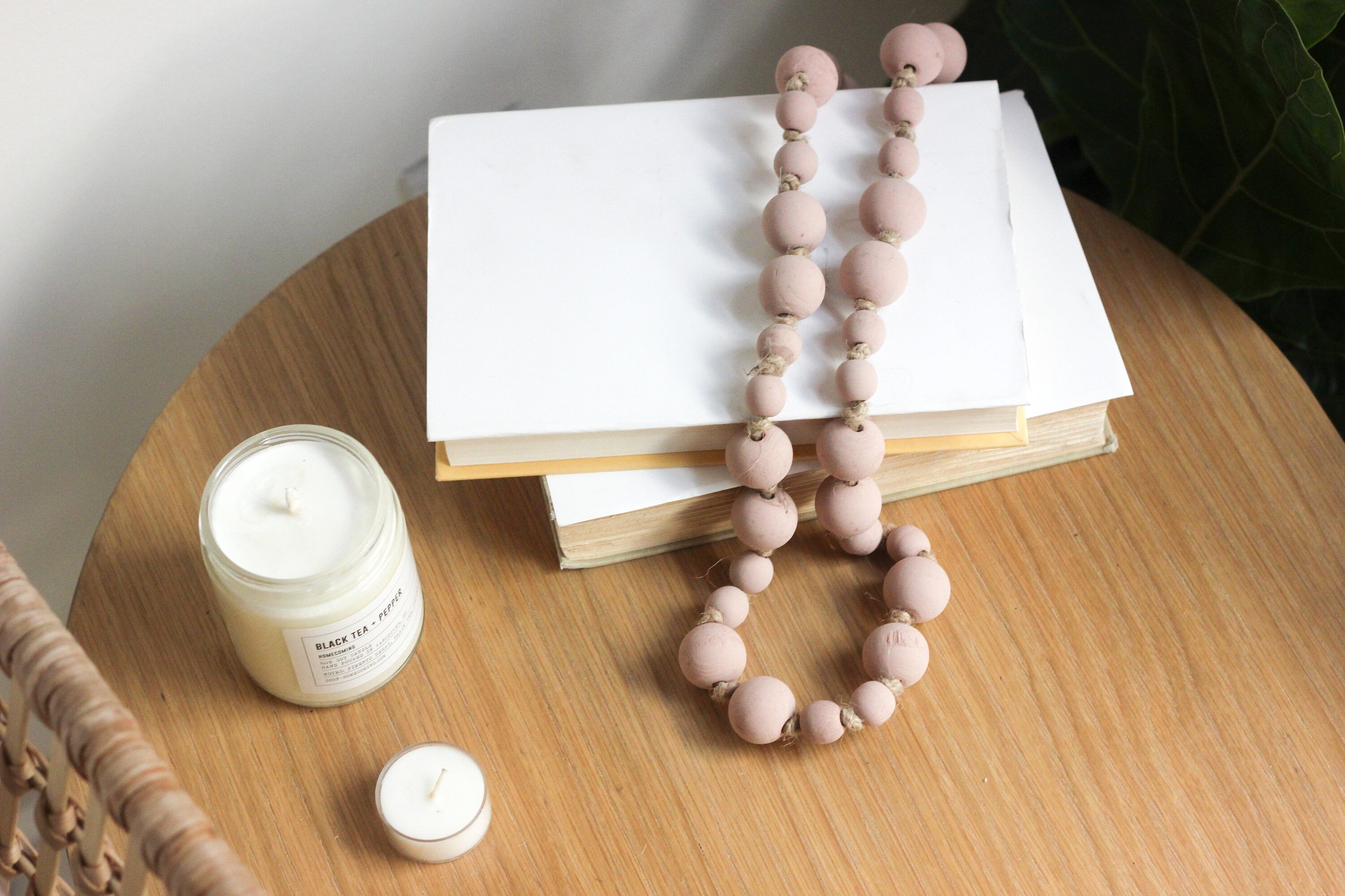Dusty Pink Wood Beads Boho Home Accent Decor