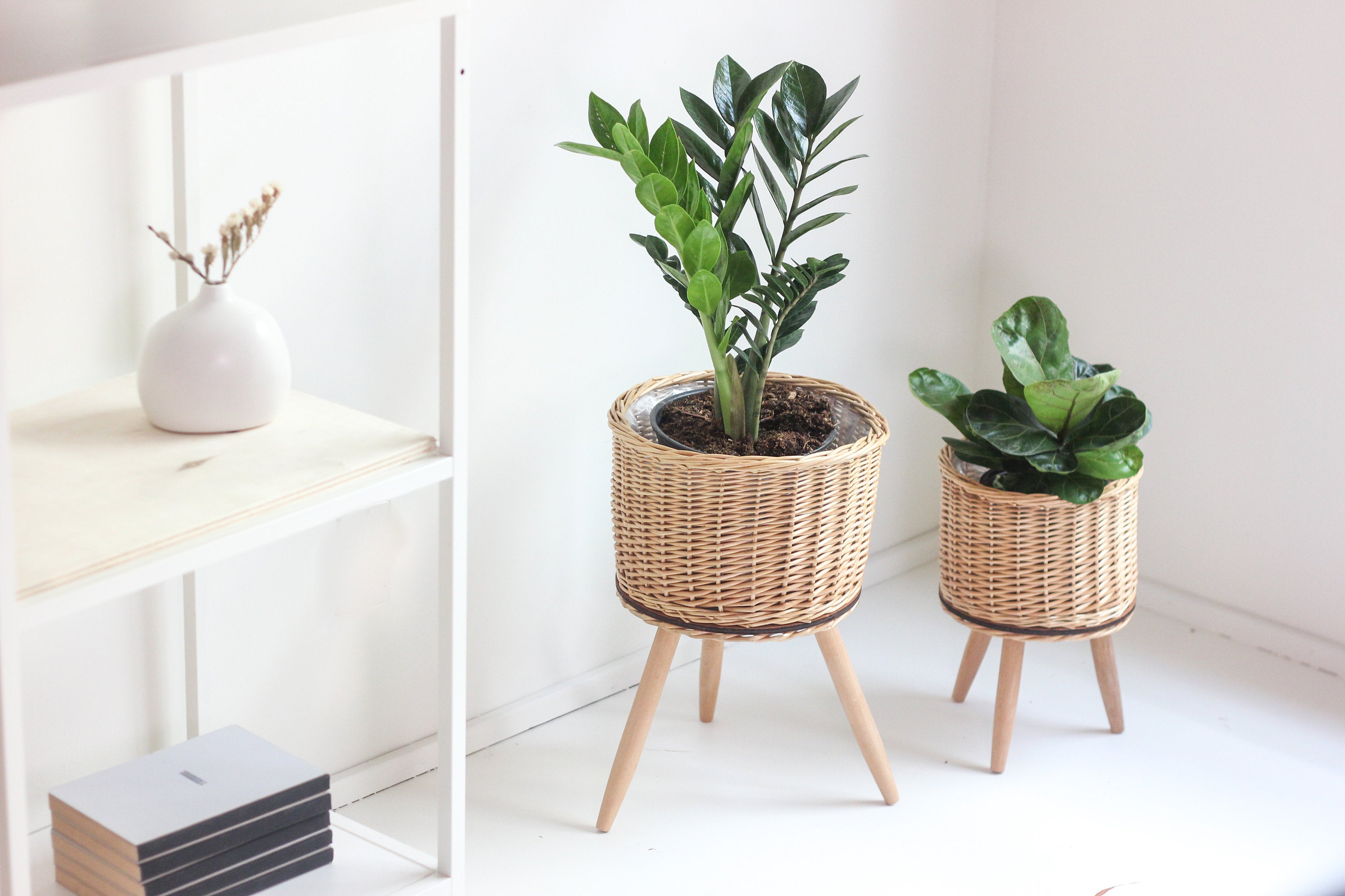 woven plant stand with legs Vintage Wicker Woven Plant Stand