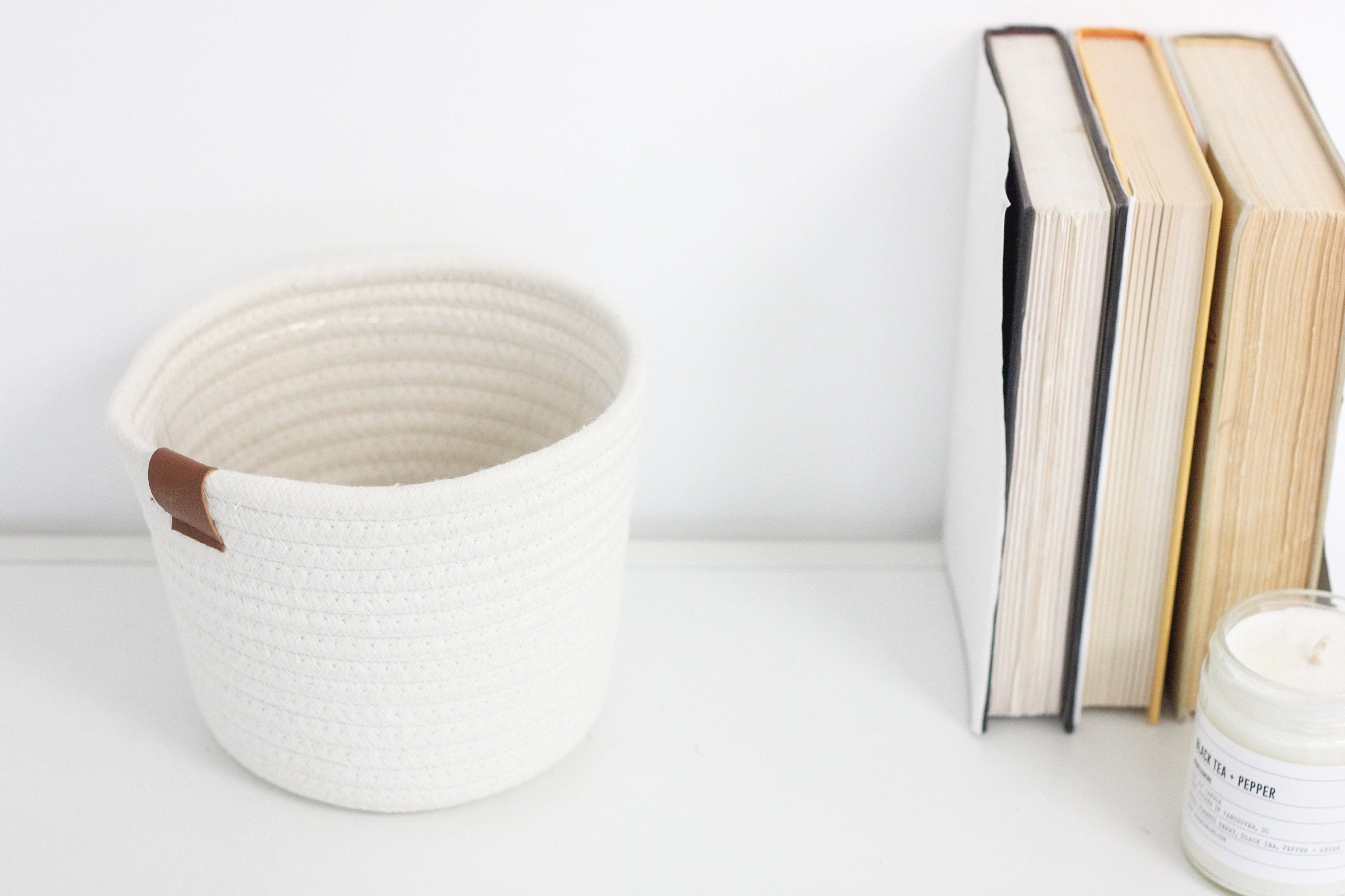 Minimal White Cotton Rope Craft Storage Basket