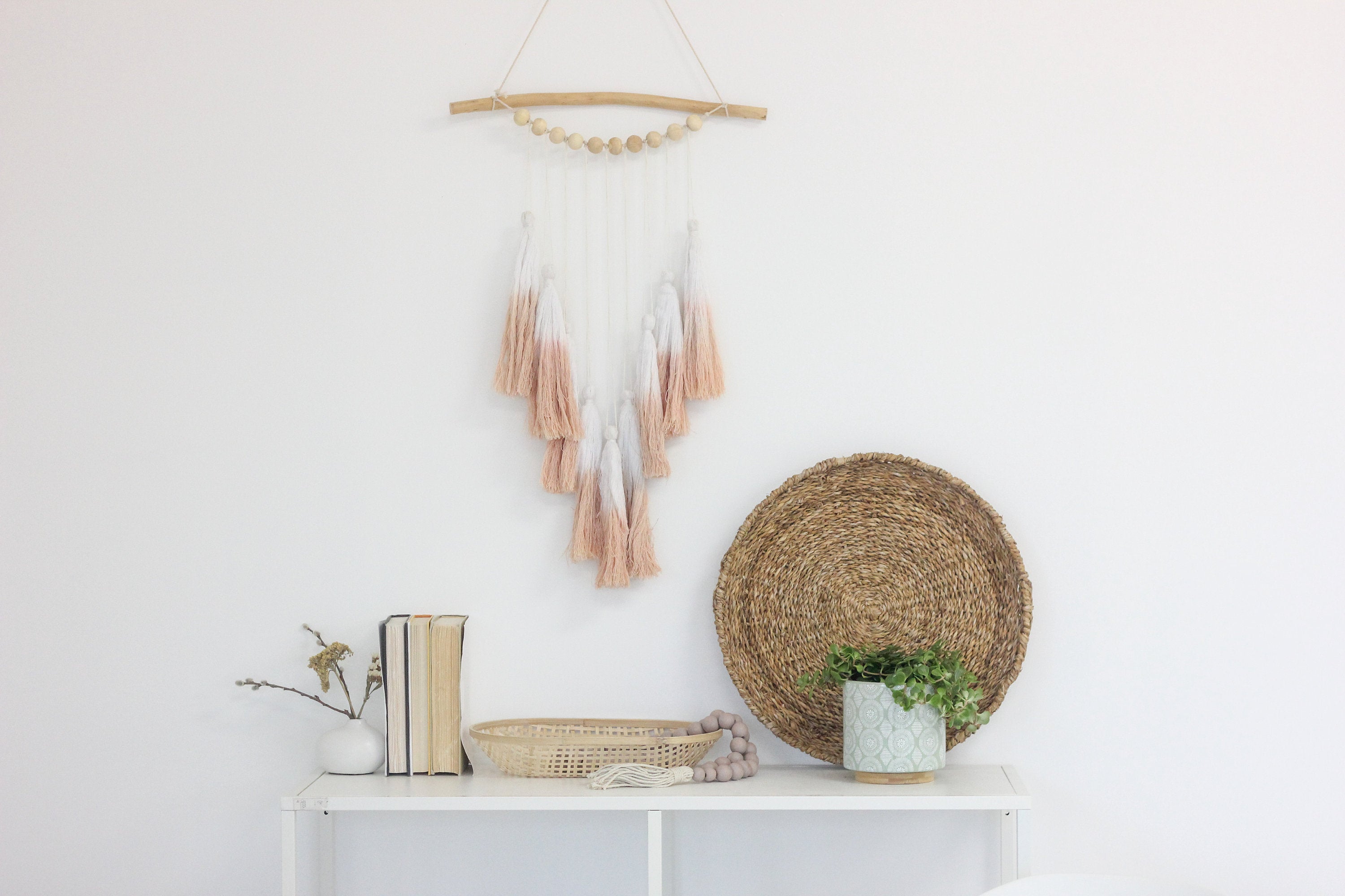 Pink Ombre Tassel Wood Wall Hanging Boho