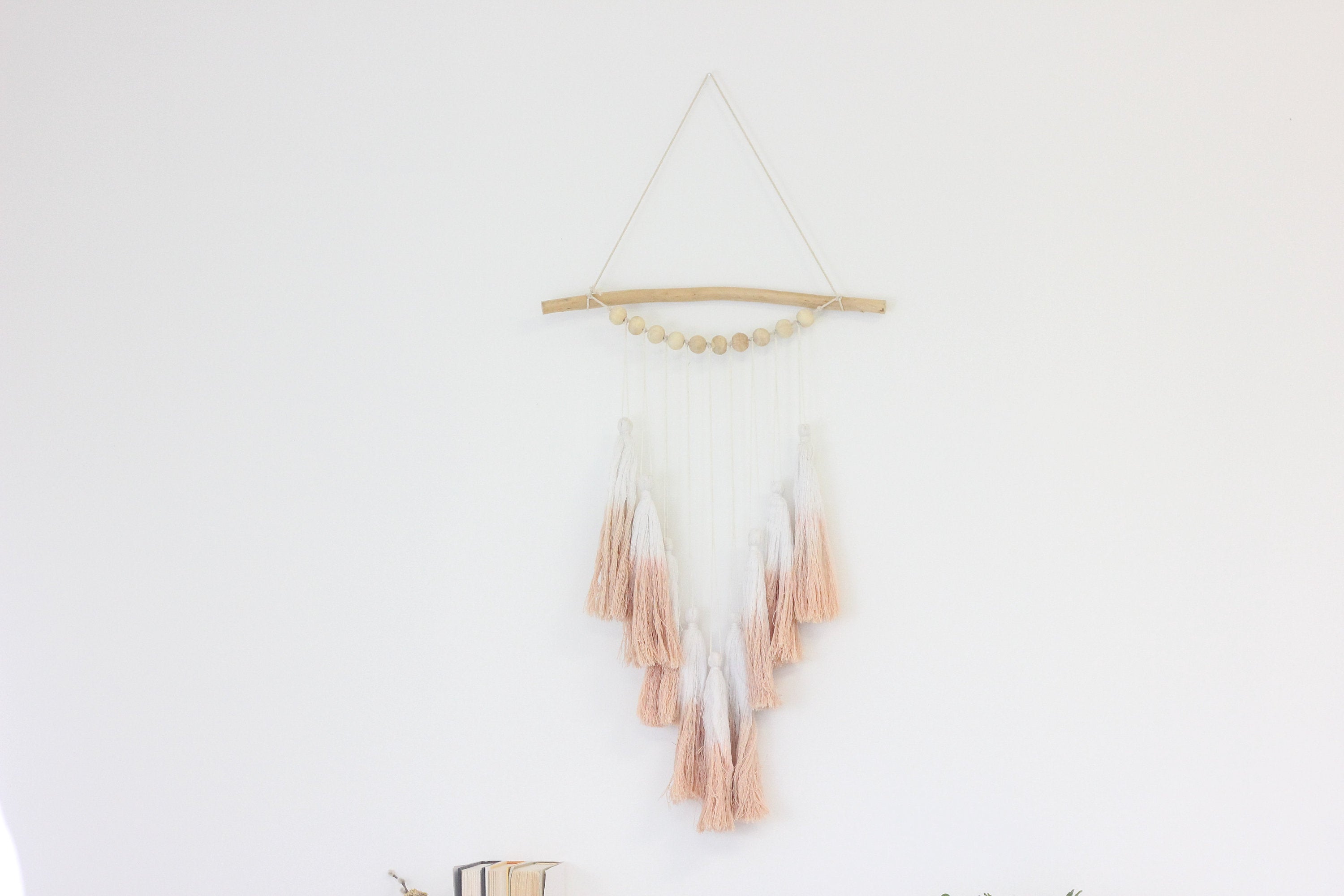 Boho Taupe Ombre Tassel Wood Wall Hanging