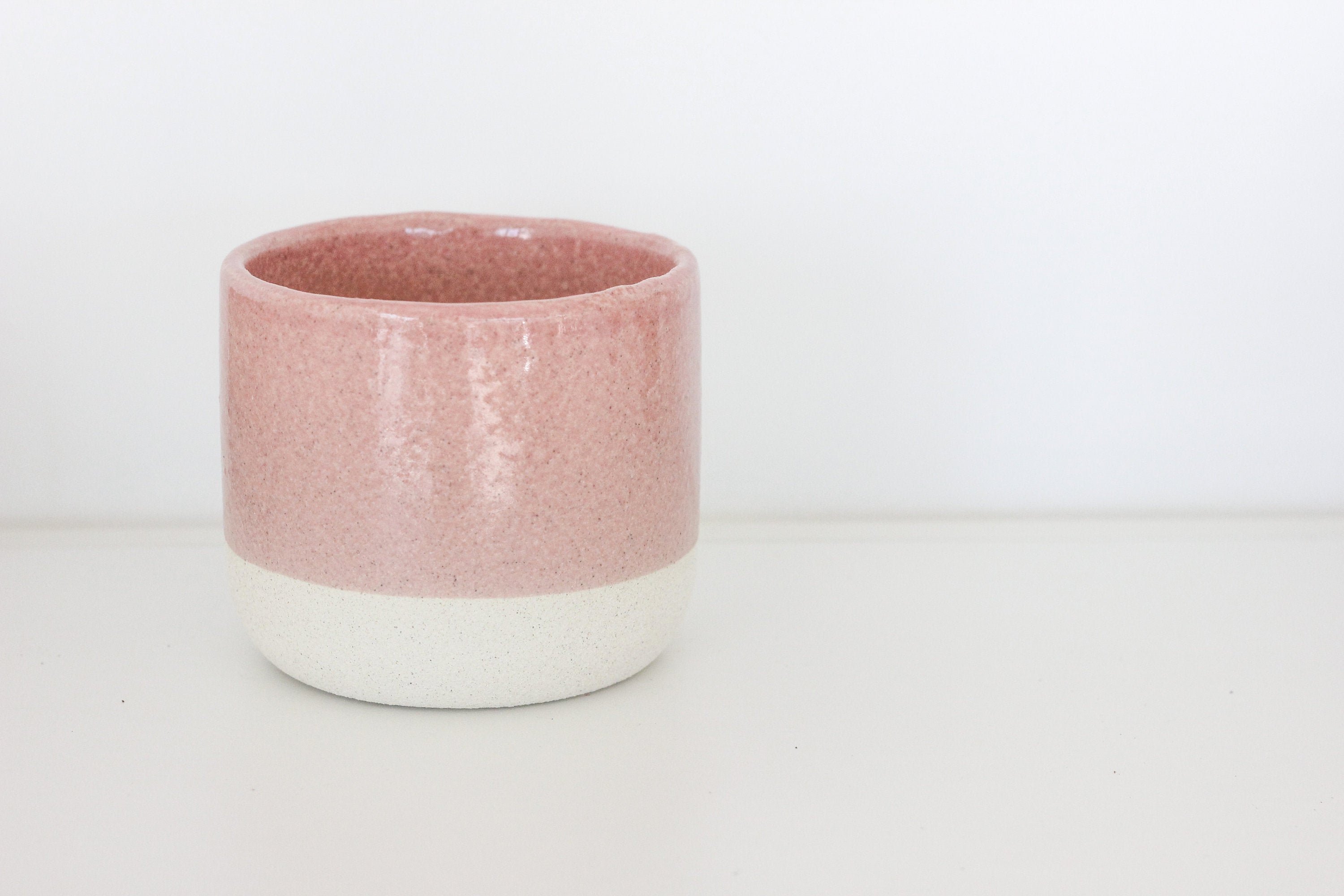 Blush Pink and Natural Ceramic Planter Pot with Crackle Glaze