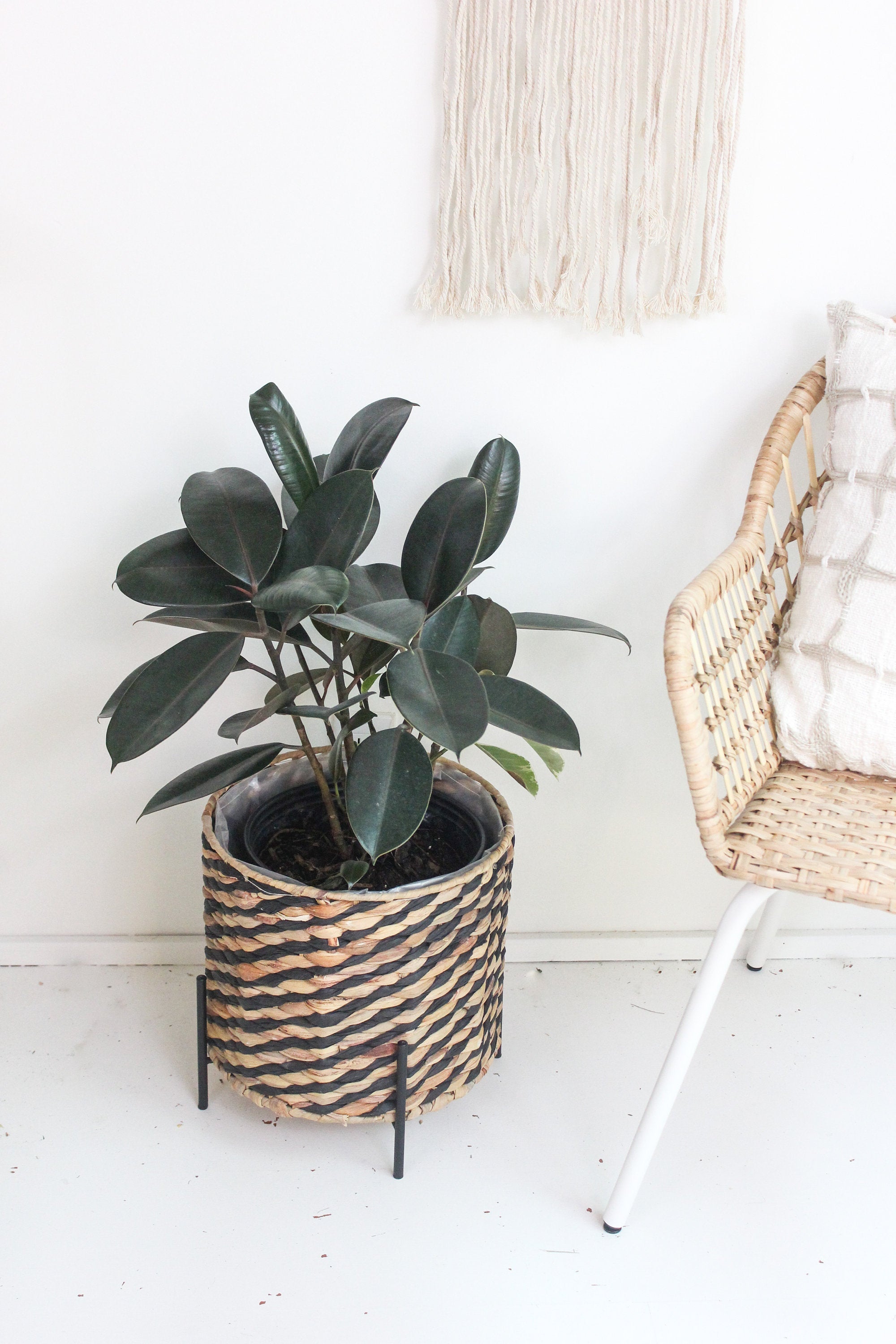 Standing Floor Planter with Contrast Woven Seagrass