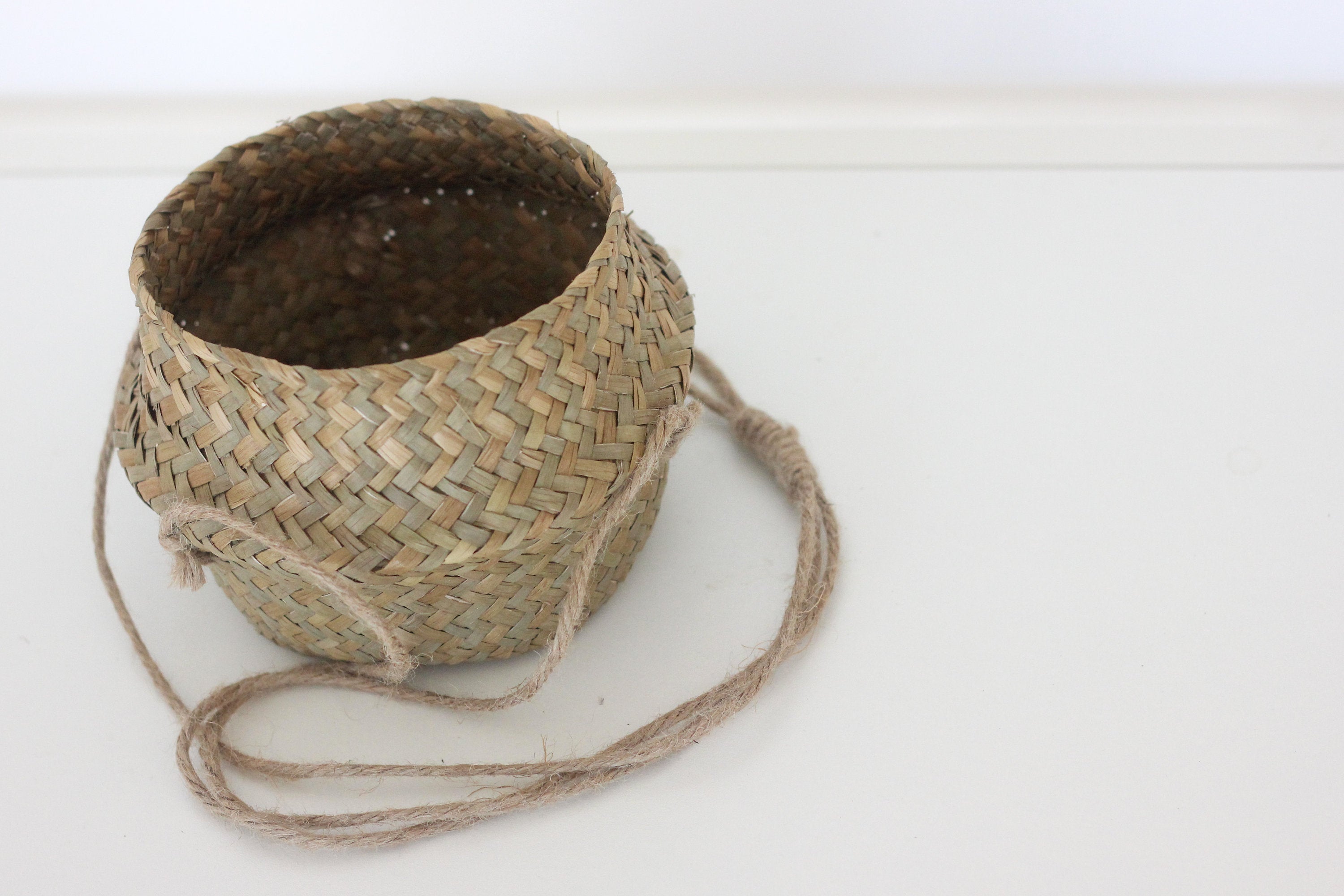 Boho Hanging Seagrass Belly Basket Planter