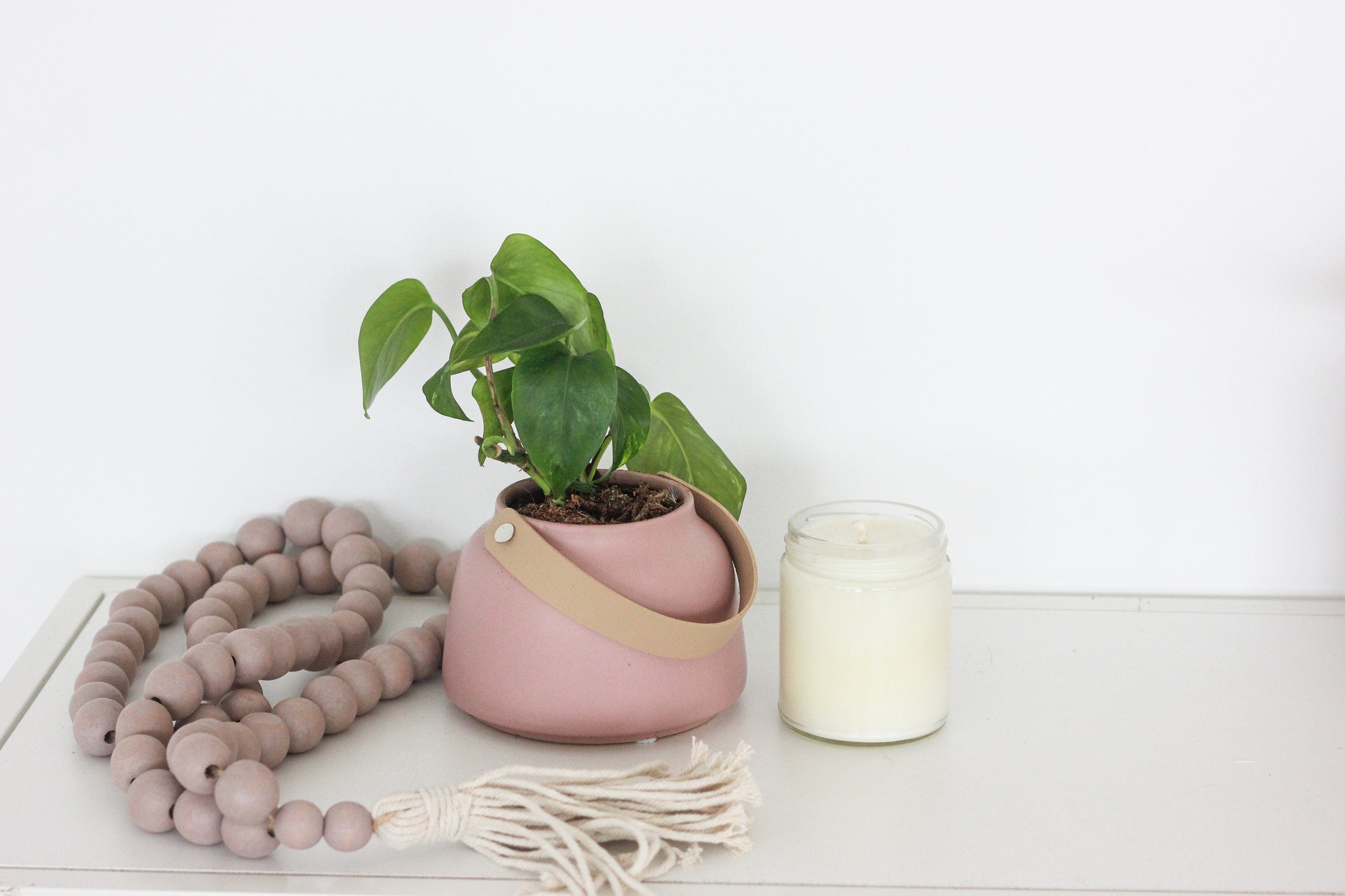 Ceramic and Leather Planter & Vase