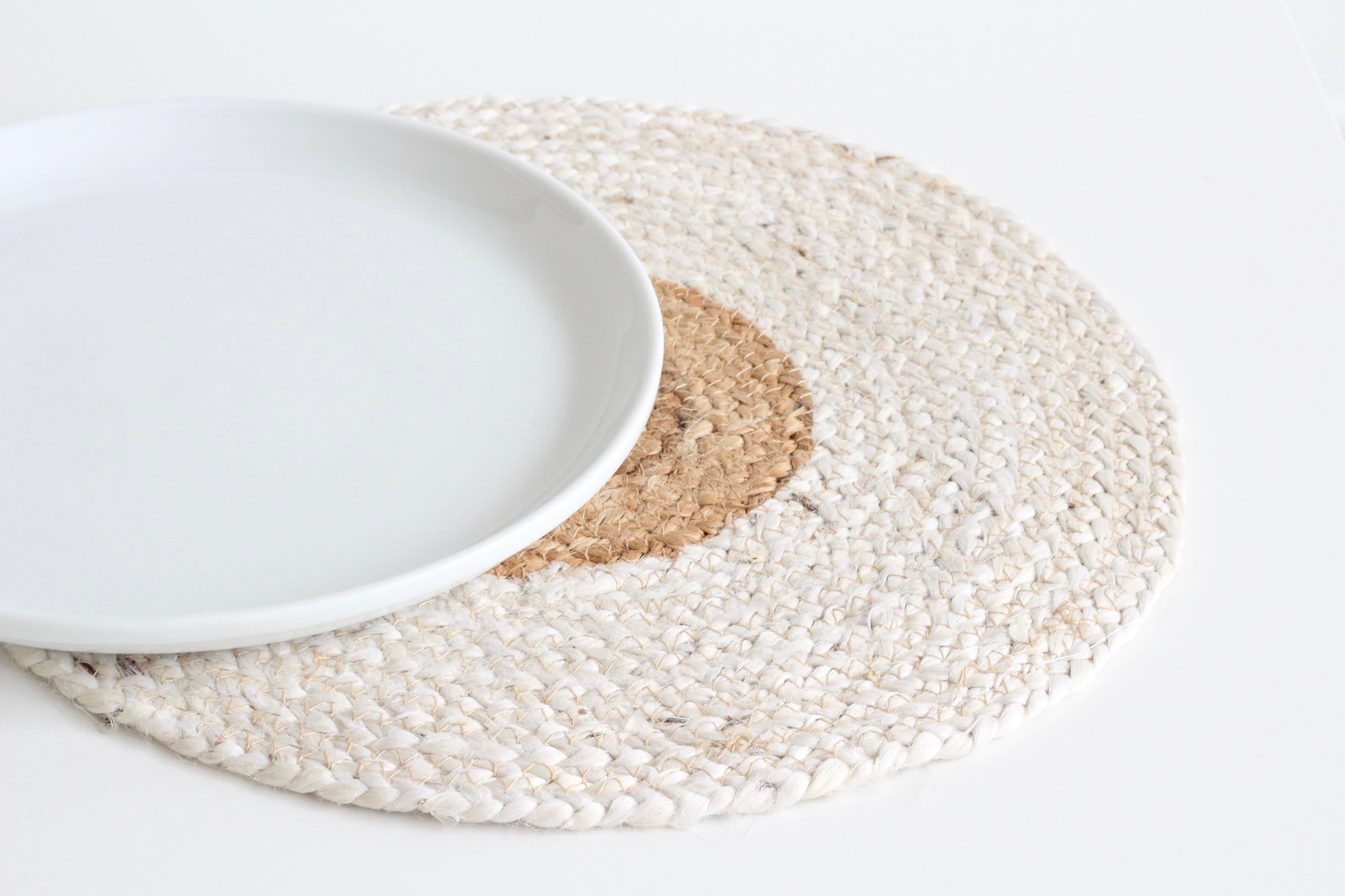 Set of 2 Charcoal Jute Braided Round Placemat Neutral Dining Decor CLEARANCE SALE