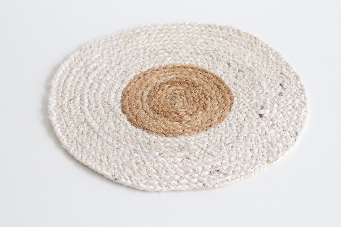 Set of 2 Charcoal Jute Braided Round Placemat Neutral Dining Decor CLEARANCE SALE