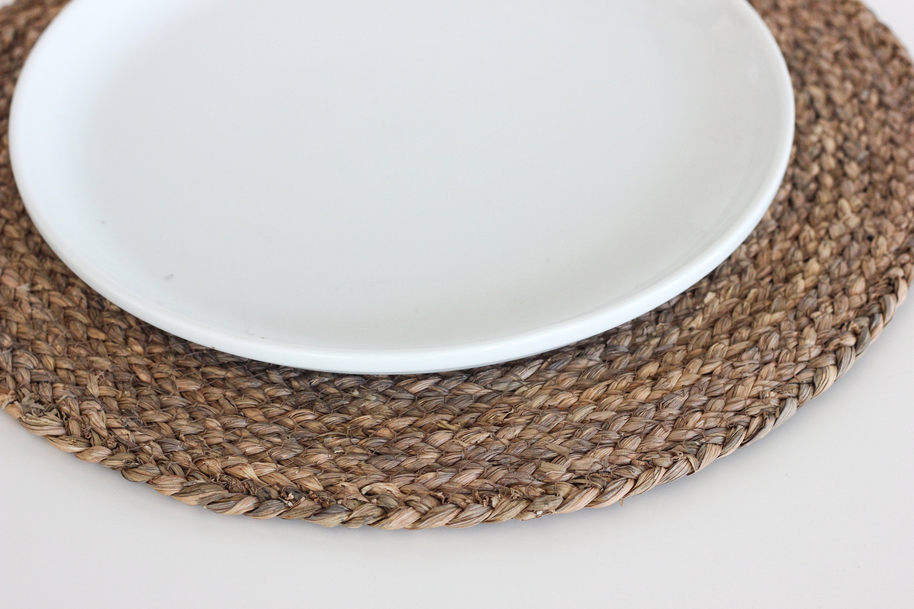 Set of 2 Charcoal Jute Braided Round Placemat Neutral Dining Decor CLEARANCE SALE