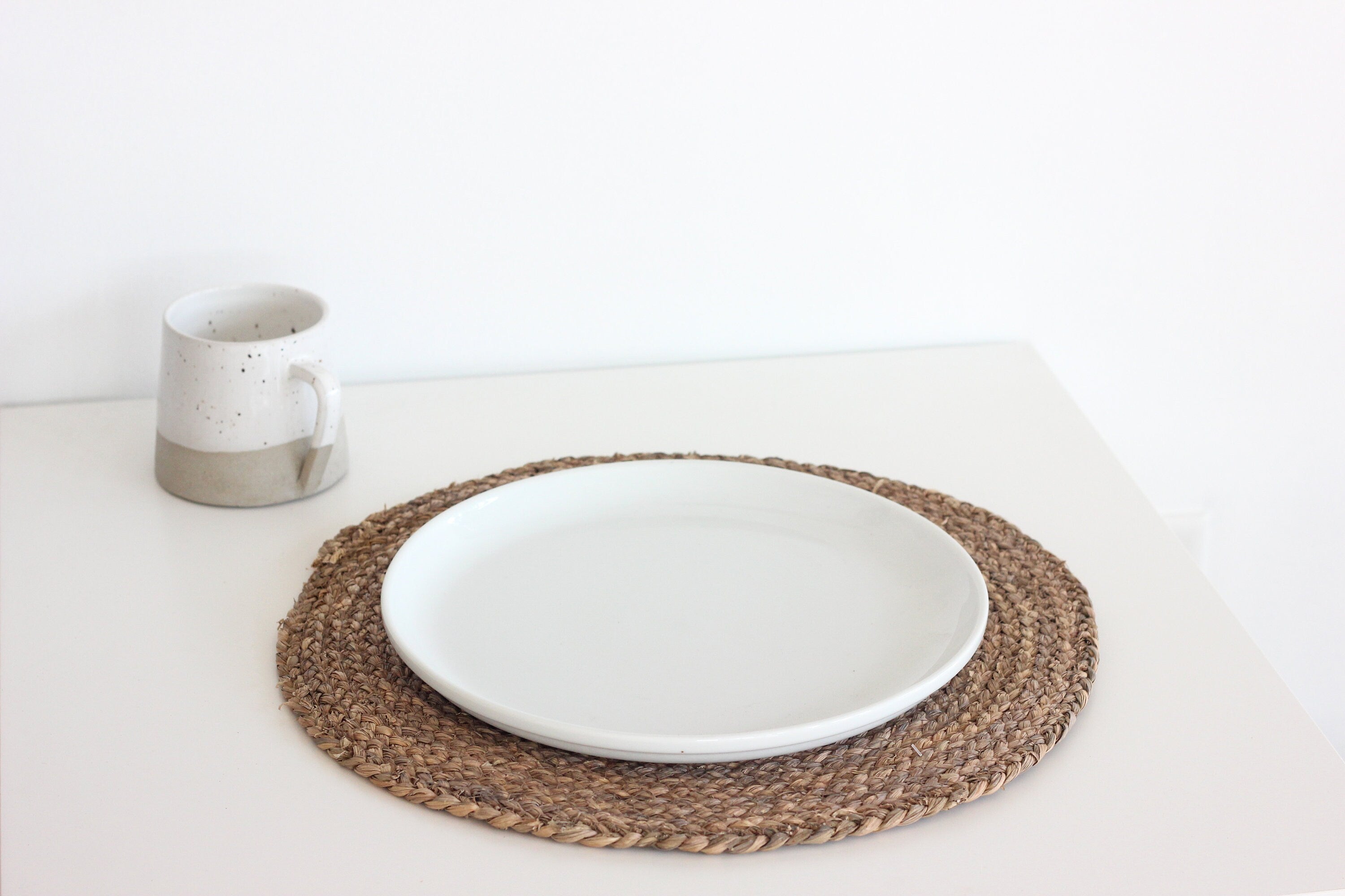 Set of 2 Charcoal Jute Braided Round Placemat Neutral Dining Decor CLEARANCE SALE