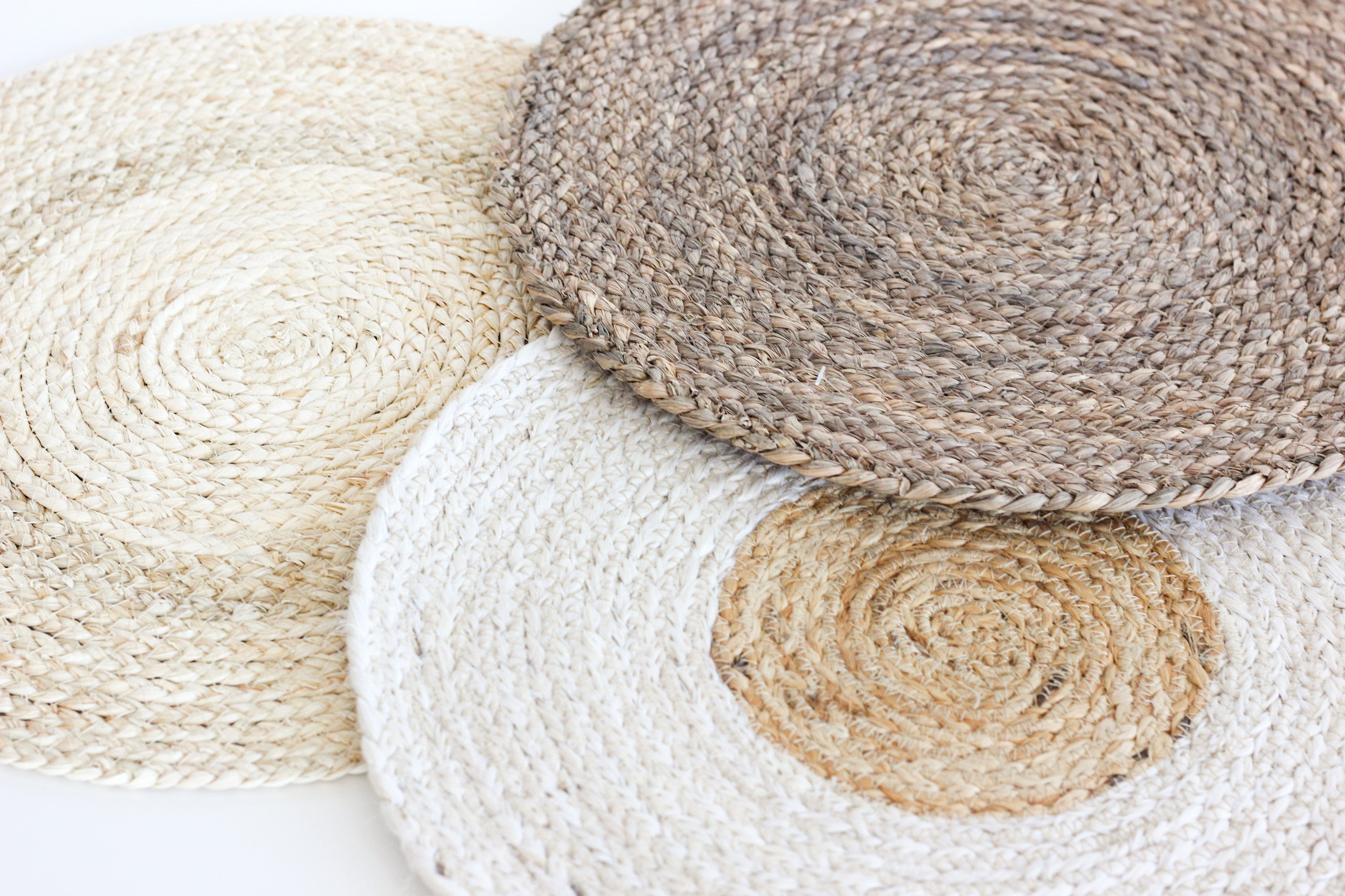 Set of 2 Charcoal Jute Braided Round Placemat Neutral Dining Decor CLEARANCE SALE