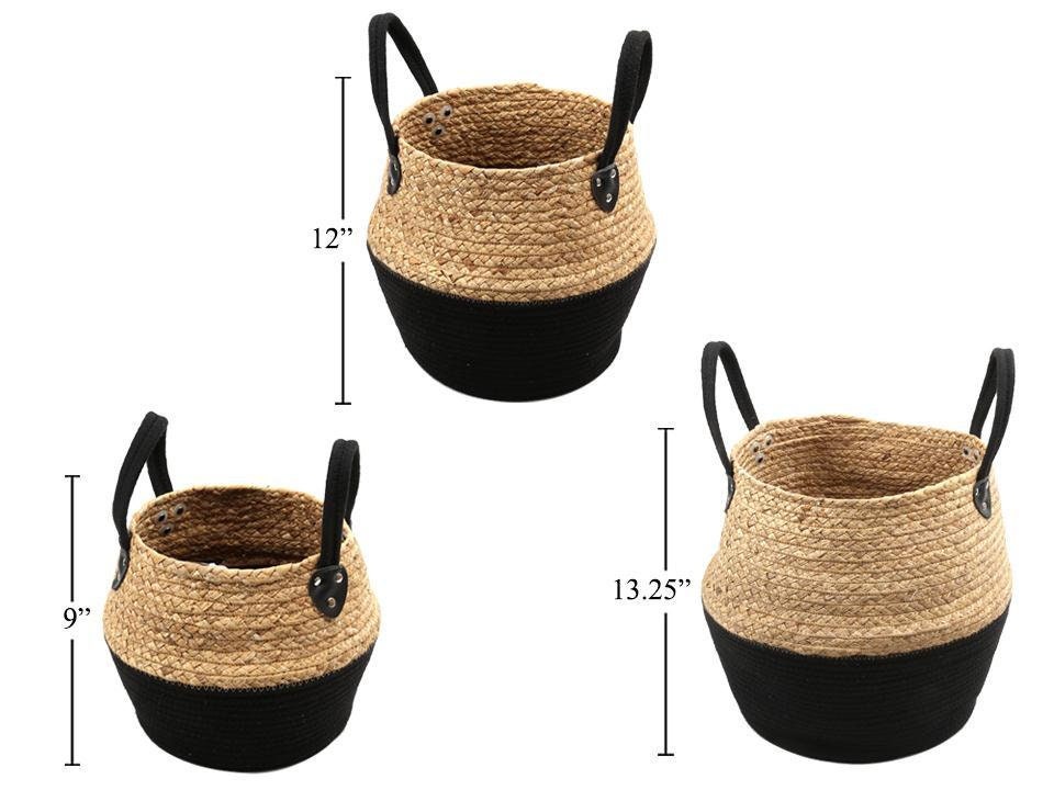 Natural Rope Round Storage Basket Black Bottom with Handle