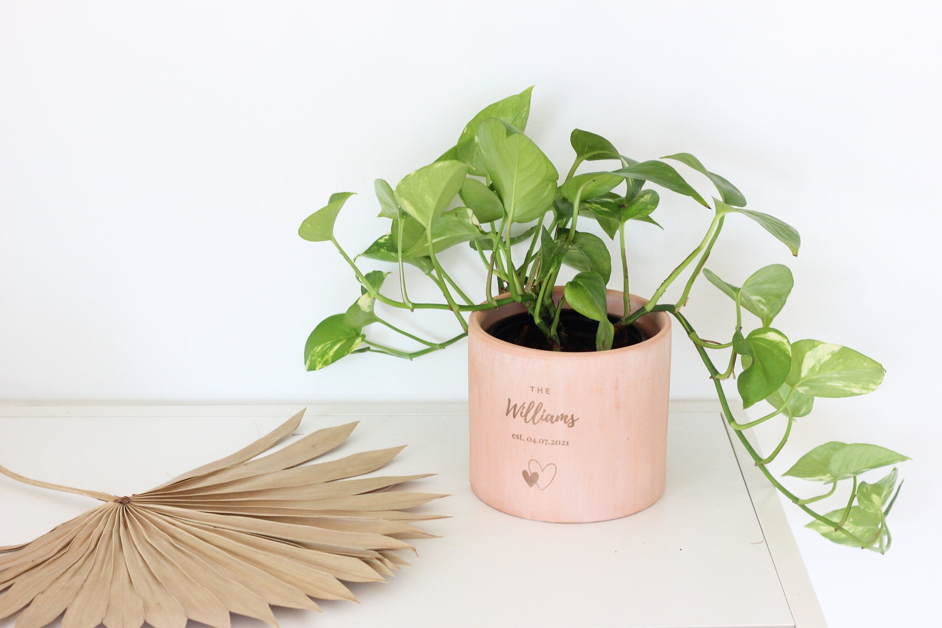 Personalized Blush Pink Flower Pot, Engraved Terracotta Planter