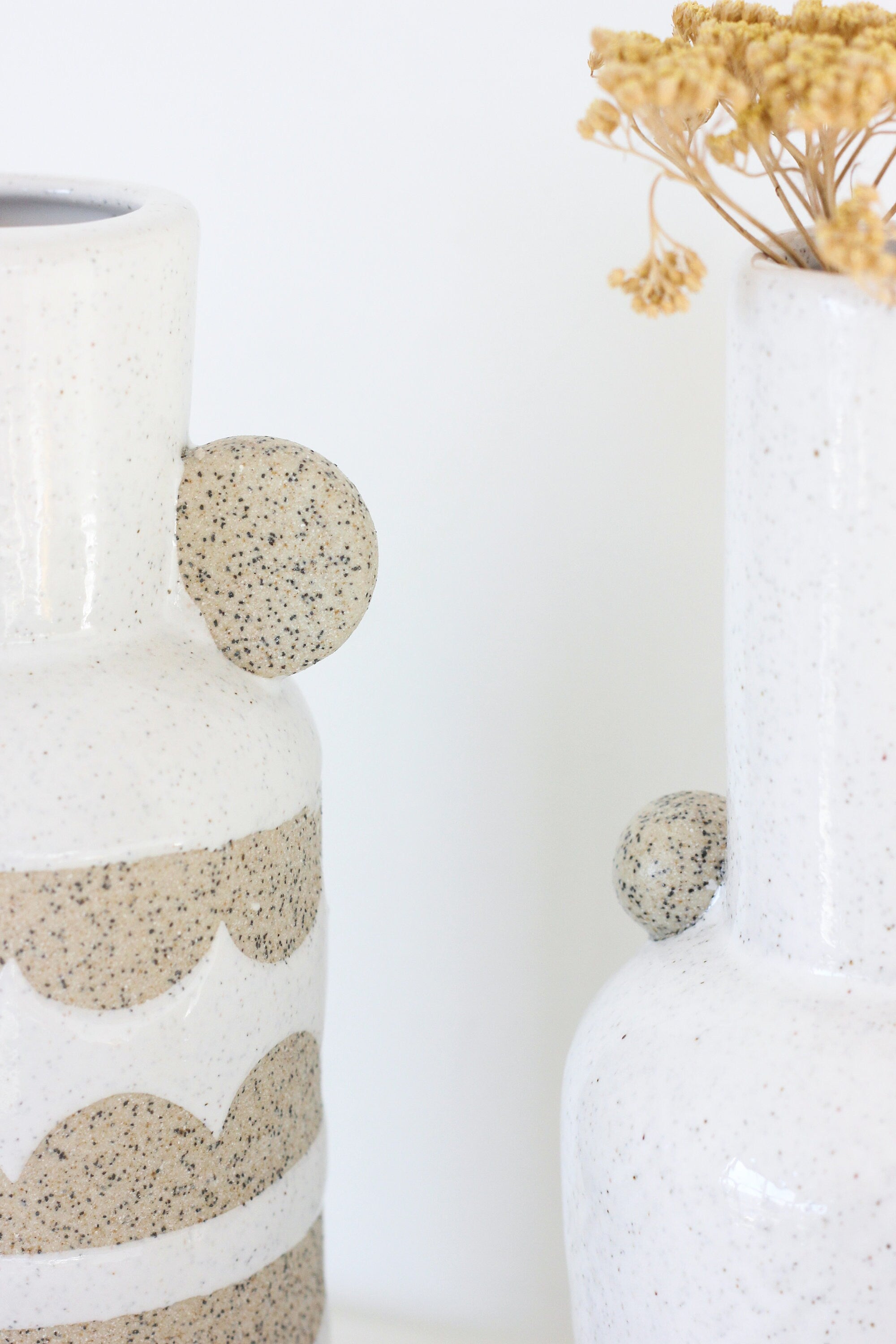 Decor Bud Vase with White Speckle and Beige Ceramic